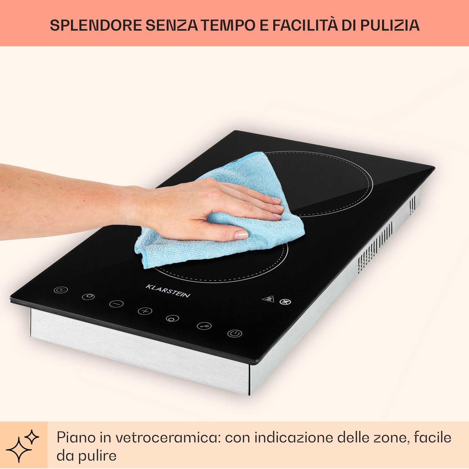 Klarstein Piastra Induzione a 2 Fuochi, Piano Cottura Induzione 3100W, Piano Cottura Induzione a 2 Fuochi Portatile con Controllo Touch, Fornello a Induzione, Piastra ad Induzione Professionale 2 Zone
