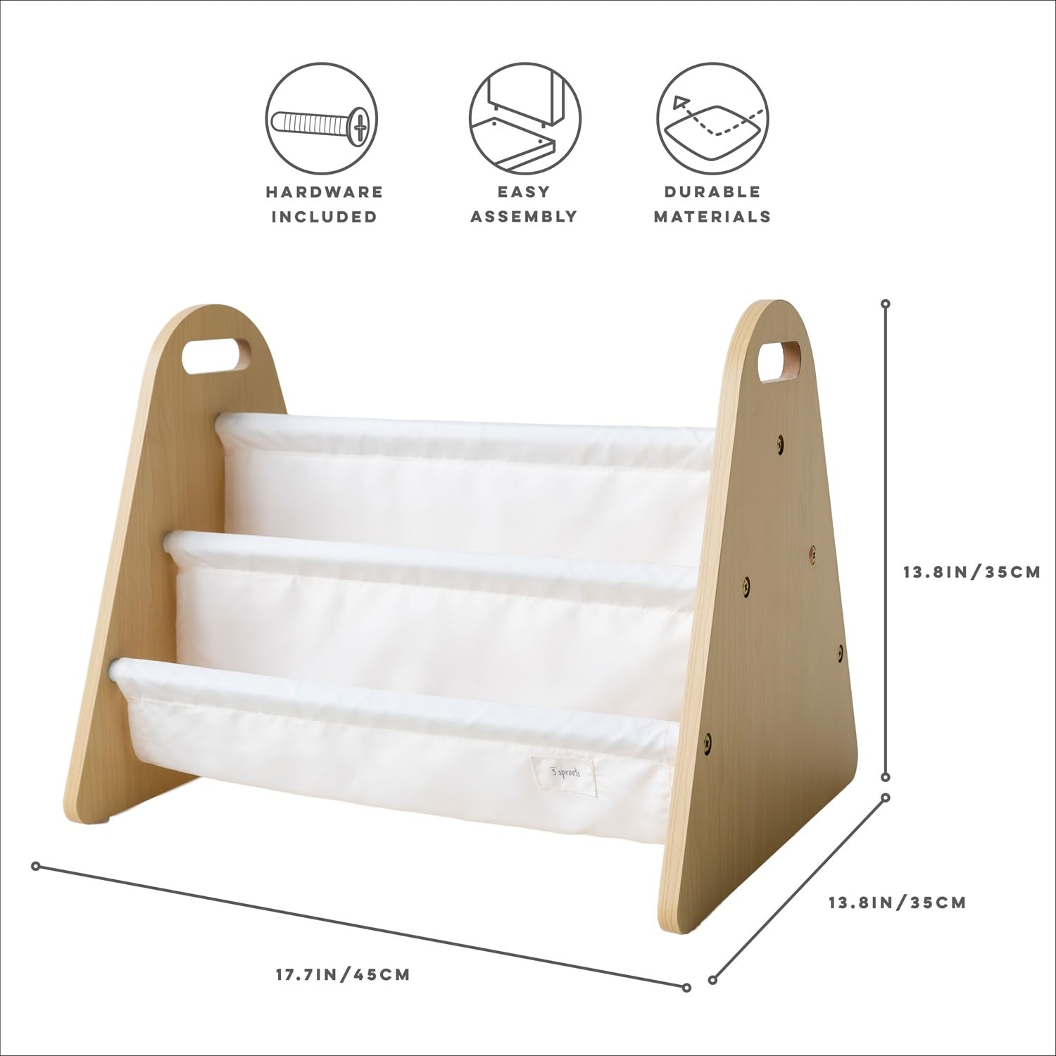 3 Sprouts Libreria Bambini Doppia Faccia - Libreria Montessori Per Bambini - Porta Libri Bambini Salvaspazio - Scaffale Montessoriano Legno - Libreria Bimbi Cameretta Montessoriana, Crema