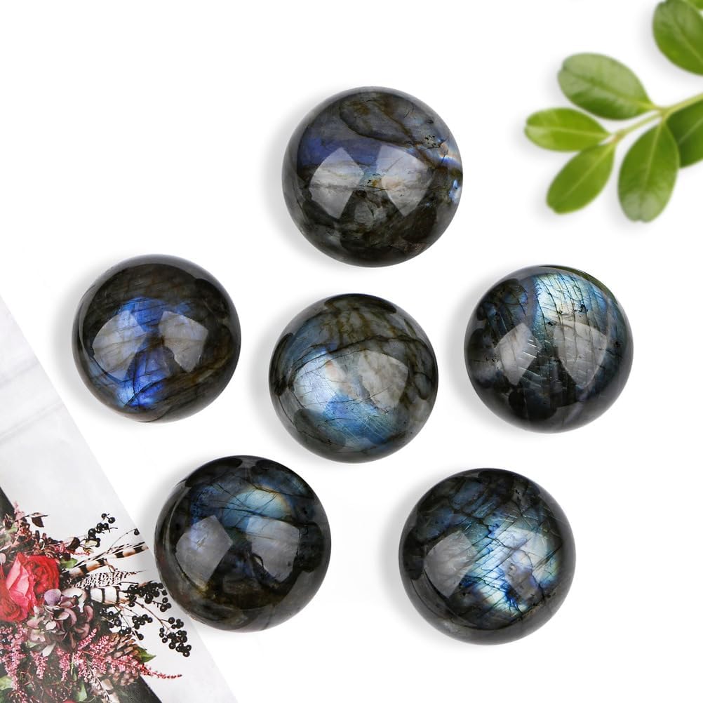 Labradorite Crystal Ball with Wood Stand,Polished Labradorite Stone Sphere for,Fengshui Decor Orb for Home & Office,Gifts for Friends,8~9cm