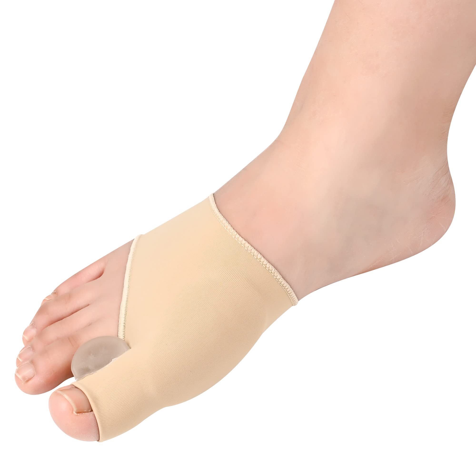 DYKOOK Bunion Corrector Big Toe Separator Toe Splint Sleeve 1 Pair of Bunion Relief Sleeve with Silicone Bunions Pad Protector,Scientific Correction of Bunions Day and Night Wearable (Beige & Small)