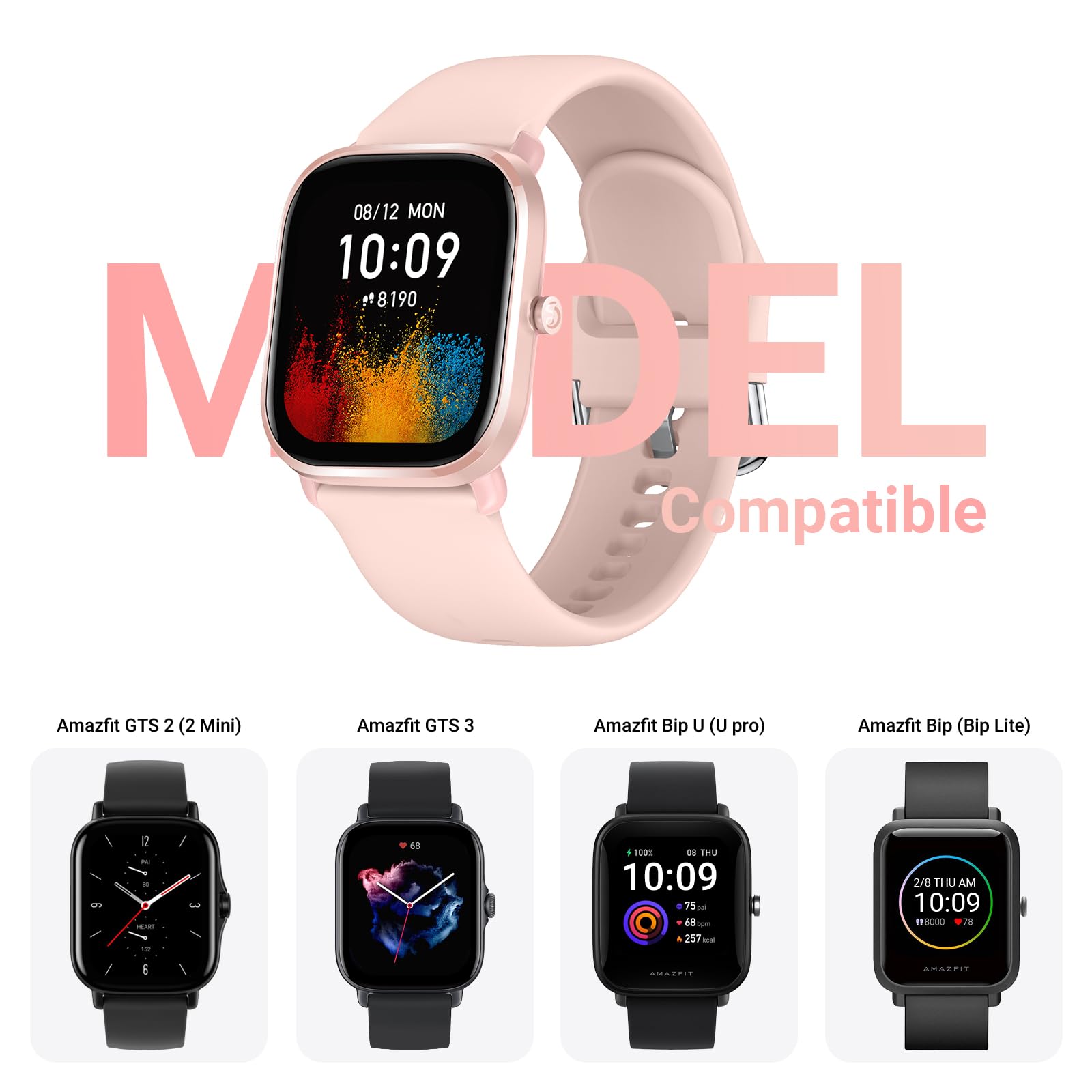 Higgs Silicone Cinturino Compatibile con Amazfit Bip 3/3pro/Bip U pro/Bip S/Bip S Lite/Bip Lite, 20mm Sportivo Cinturini per Amazfit GTS 2 Mini/GTS 3 42mm,Braccialetto per Amazfit GTS 4 mini Rosa