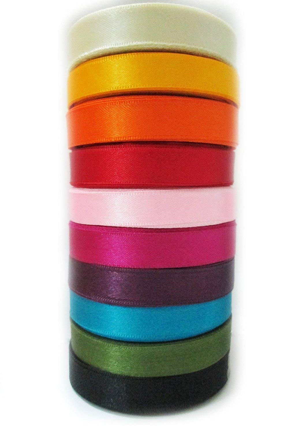 Gossar Craft Multicoloured Satin Ribbon for Decoration Gift Wrapping Multi-Purpose Use Pack of 10 (1/2 Inch X 10 metres)