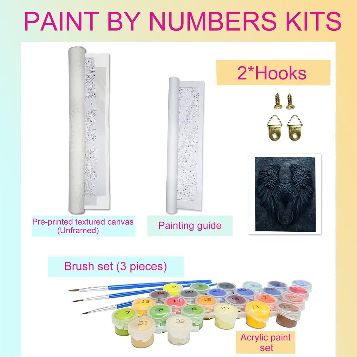 Dipingere con i Numeri Wings, Paint by Numbers Adulti Astratto, Fai da te Creativi Adulti Quadri da Dipingere Numerati Kit per Decorazione Della Parete di Casa, Regalo 100x135 cm Senza Cornice W1-L