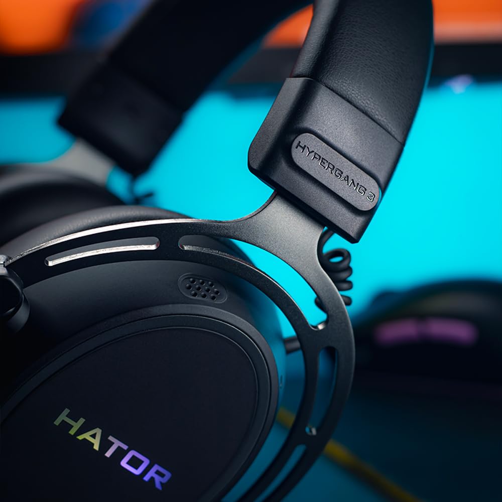 HATOR Hypergang 3 Wireless Gaming-Headset – Hi-Res Audio, Hybrid ANC, 45h Akku, Spatial Audio, Bluetooth & 2.4GHz, abnehmbares Mikrofon, RGB, Head Tracking, SyncHUB App – Schwarz
