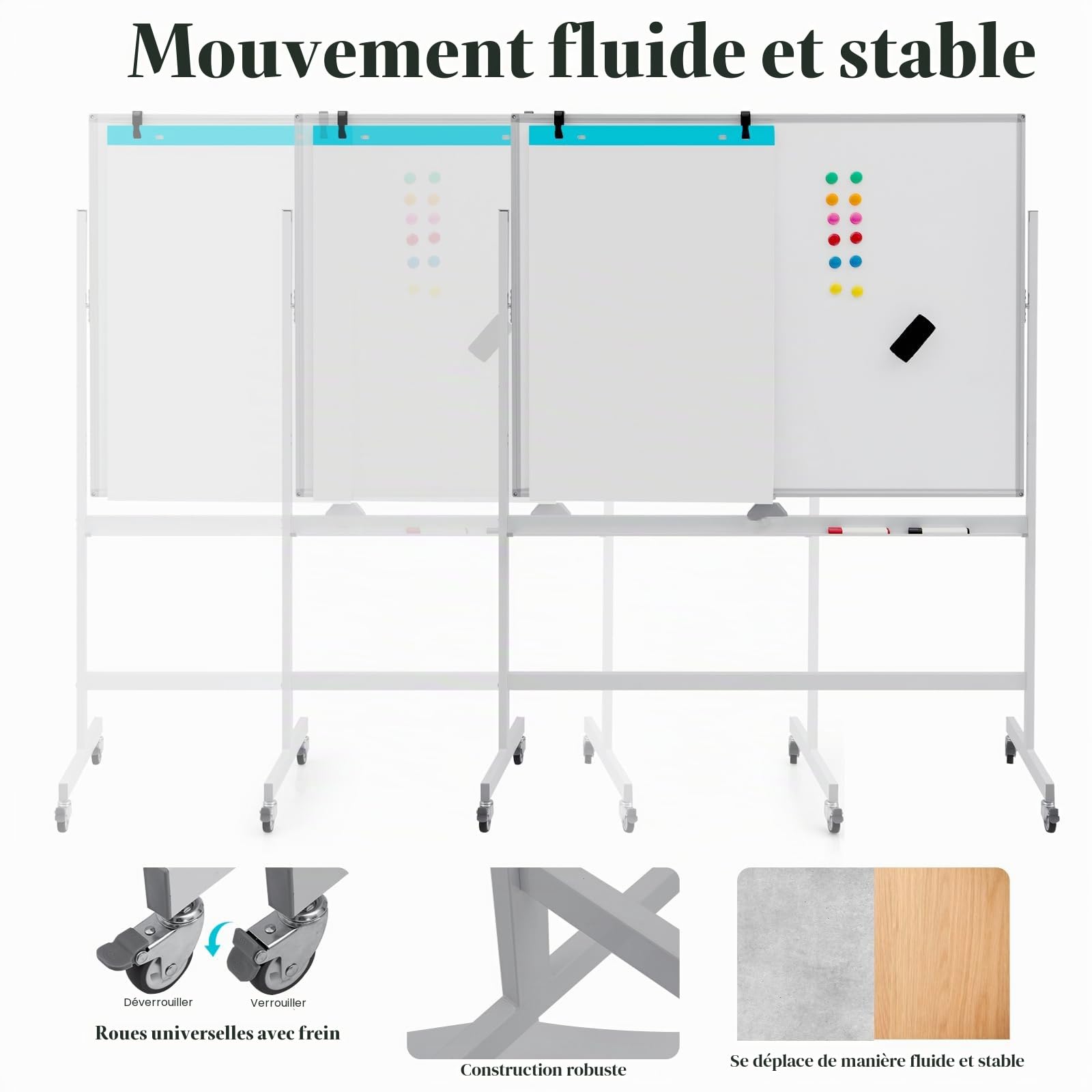LIFEZEAL Tableau Magnétique Double Face Pivotant à 360°,Tableau Blanc sur Pied 120x90cm avec Hauteur Réglable 160/180cm,Tableau Effaçable à Roulettes pour Enfants, Adultes (Blanc, 120x90cm)