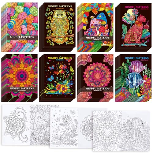 Zealor 72 mini libri da colorare mandala per adulti e bambini, piccoli libri di attività mandala, pagine da colorare tascabili, opuscolo per rilassarsi, calza di Natale, scatole regalo per bambini