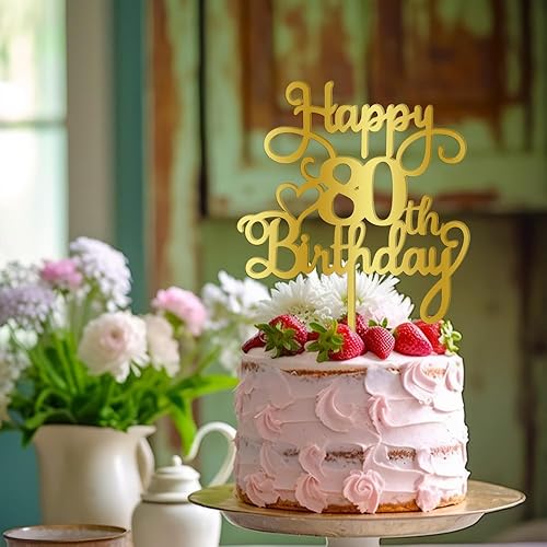 Miniatura 4 de Decoración de pastel de feliz cumpleaños 80, decoración acrílica dorada de doble cara, para decoración de pastel de cumpleaños 80, decoraciones de