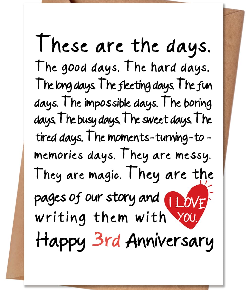 HEJOYN 3rd Anniversary Card, 3 Year Anniversary Card Gifts for Him Her, Leather Anniversary Cards Gifts for Husband Wife Couple, 3rd Wedding Anniversary