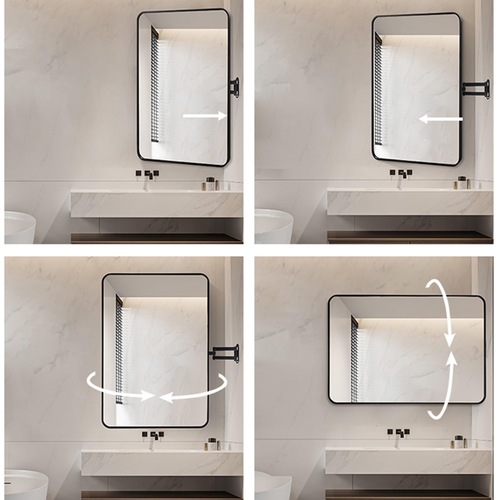 Jcgly Bathroom Corner Mirror, Rectangular Pivot Mirror with Brushed Metal Frame, Swivel Extendable Arm, Rotating Tilting Mirrors, Vertical & Horizontal(Black,24