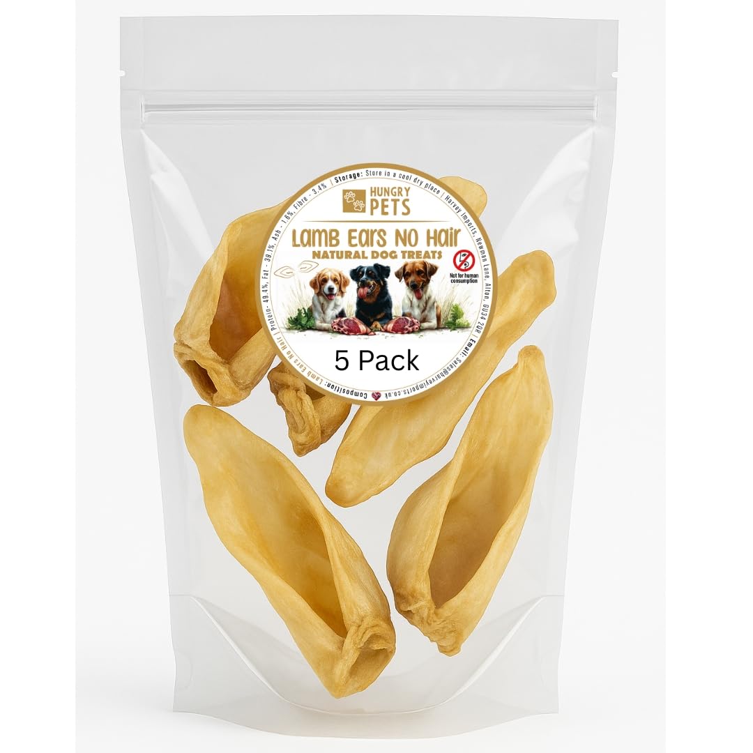 Hungry Pets Lamb Ear No Hair 5 Pack – Natural Dog Treats Chews, Grain Free, Hypoallergenic