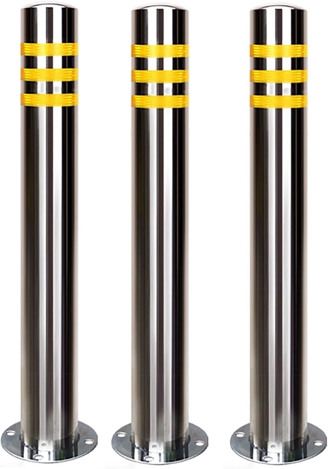 DUANHOZ Parking Bollards - Stainless Steel Driveway Security Posts for Enhanced Parking Protection, Reflective Safety Guardrails