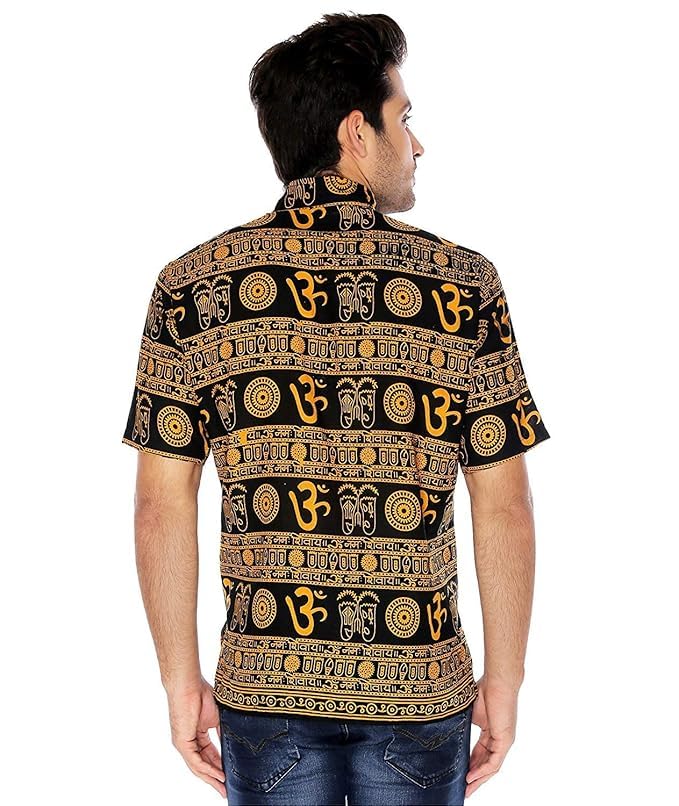 Image of THE MAKKI Trends - Om Printed Kurta for Men & Boys | Cotton Half Sleeve Mahadev Mahakal Kurta T-Shirt for Events, Festivals, and Religious Ceremonies (Regular)