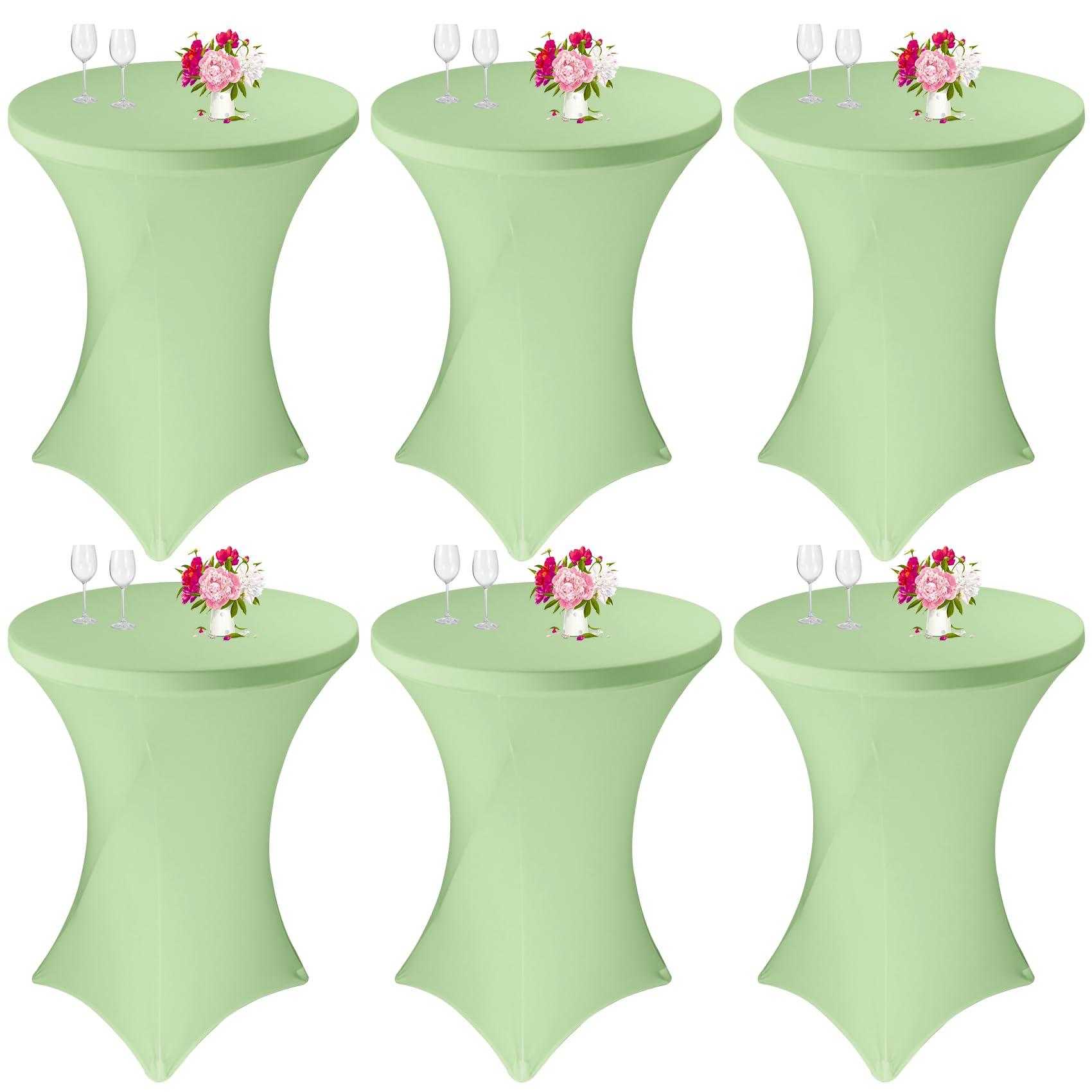Paquete de 6 manteles de cóctel de elastano de 32 x 43 pulgadas, color verde salvia, esquinas cuadradas, mantel de cóctel, mesa redonda ajustable de parte superior alta para bar, boda, fiesta de