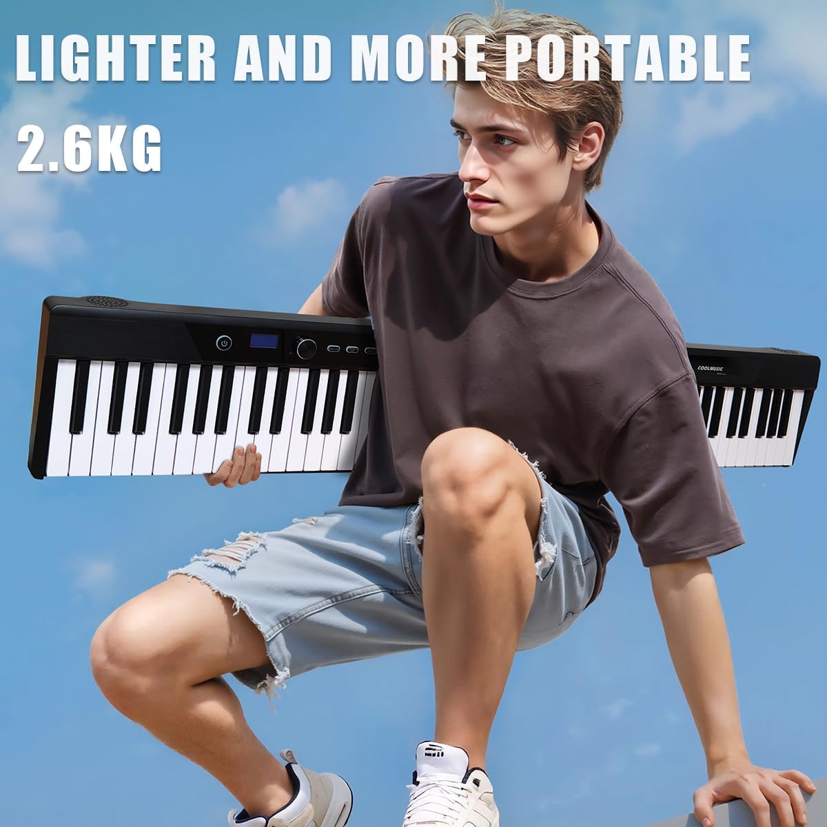 Coolmusic Faltbare Klaviertastatur mit 88 Tasten, tragbare elektrische Tastatur mit Bluetooth, Digitalpiano in voller Größe, halbgewichtet, berührungsempfindlich, mit Aufbewahrungstasche