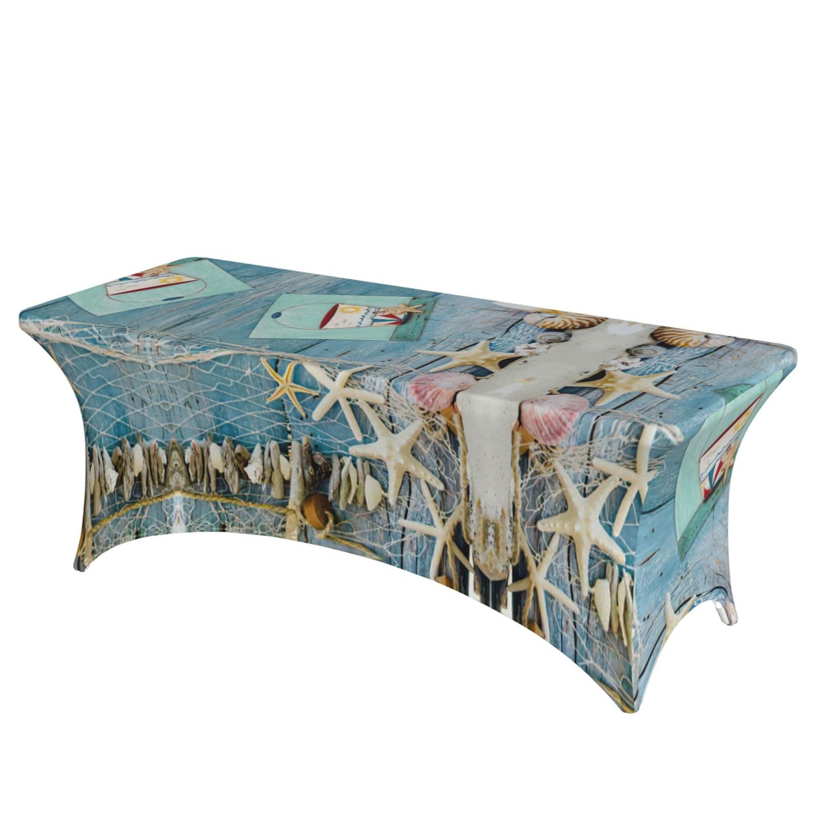Nappe extensible lavable de 1,8 m avec motifs marins élasthanne infroissable pour fête