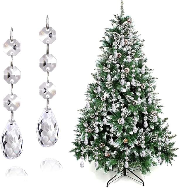 30PCS Christmas Tree Hanging Ornaments, Glass Crystal Prism Parts Chandelier Lamp Teardrop Hanging Decorations Perfect for Christmas Tree Decorations (Drop shape-30pcs)