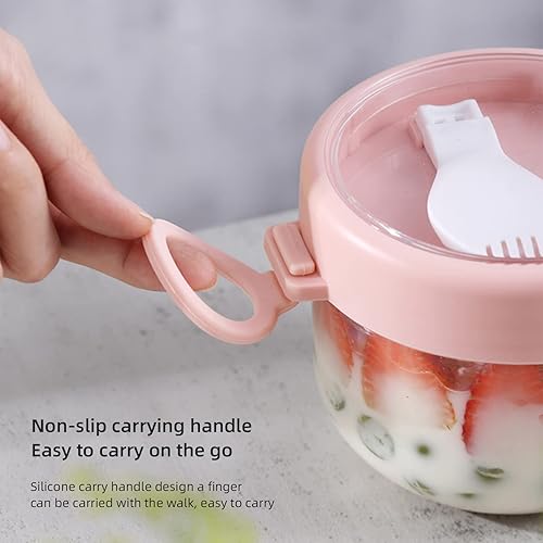 Miniatura 6 de Recipientes de avena con tapa y cuchara, paquete de 3 frascos de plástico para yogur de boca ancha, tarros Mason de 20 onzas para avena durante la