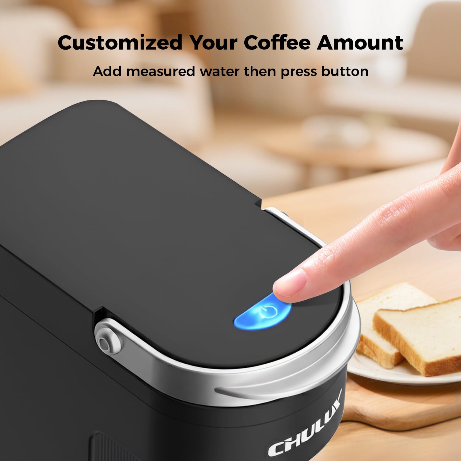 CHULUX Slim Single Serve Coffee Maker for K Cup Pod, Compact Portable Coffee Machine for Dorm, RV, Office and Travel, Matte Black — view 6