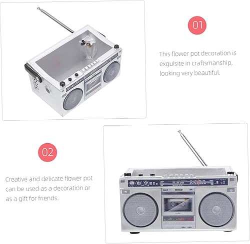 Miniatura 6 de POPETPOP Grabadora de cinta retro, maceta de resina para plantar, cuenca creativa para arreglos florales, maceta Boombox de escritorio única para