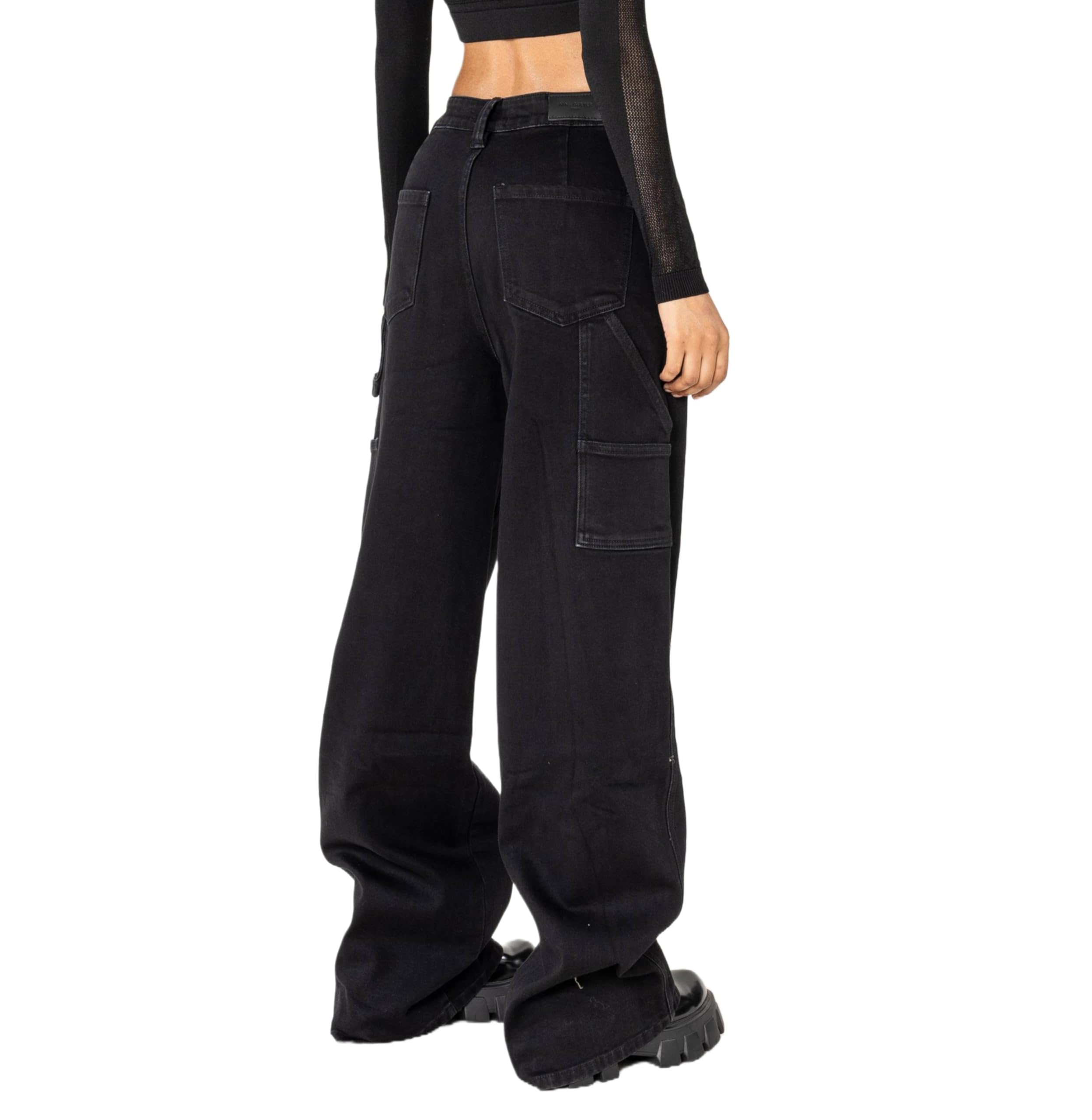 Nina Carter YY301 Jeans da donna a vita alta Carpenter – Jeans larghi elasticizzati in look usato con leg flared