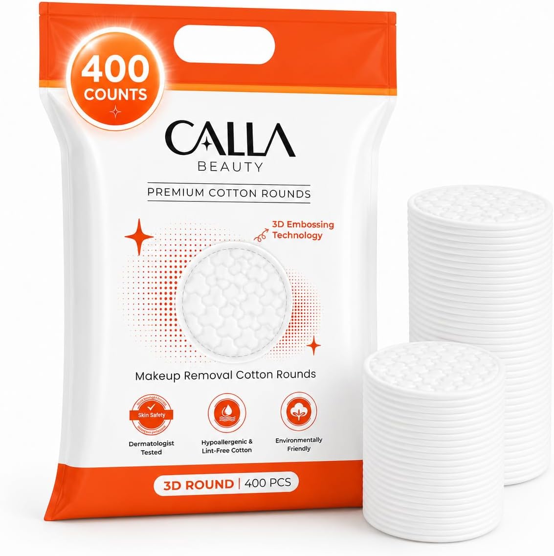 3D Cotton Rounds for Face (400 Counts), 3D Embossing Textured
