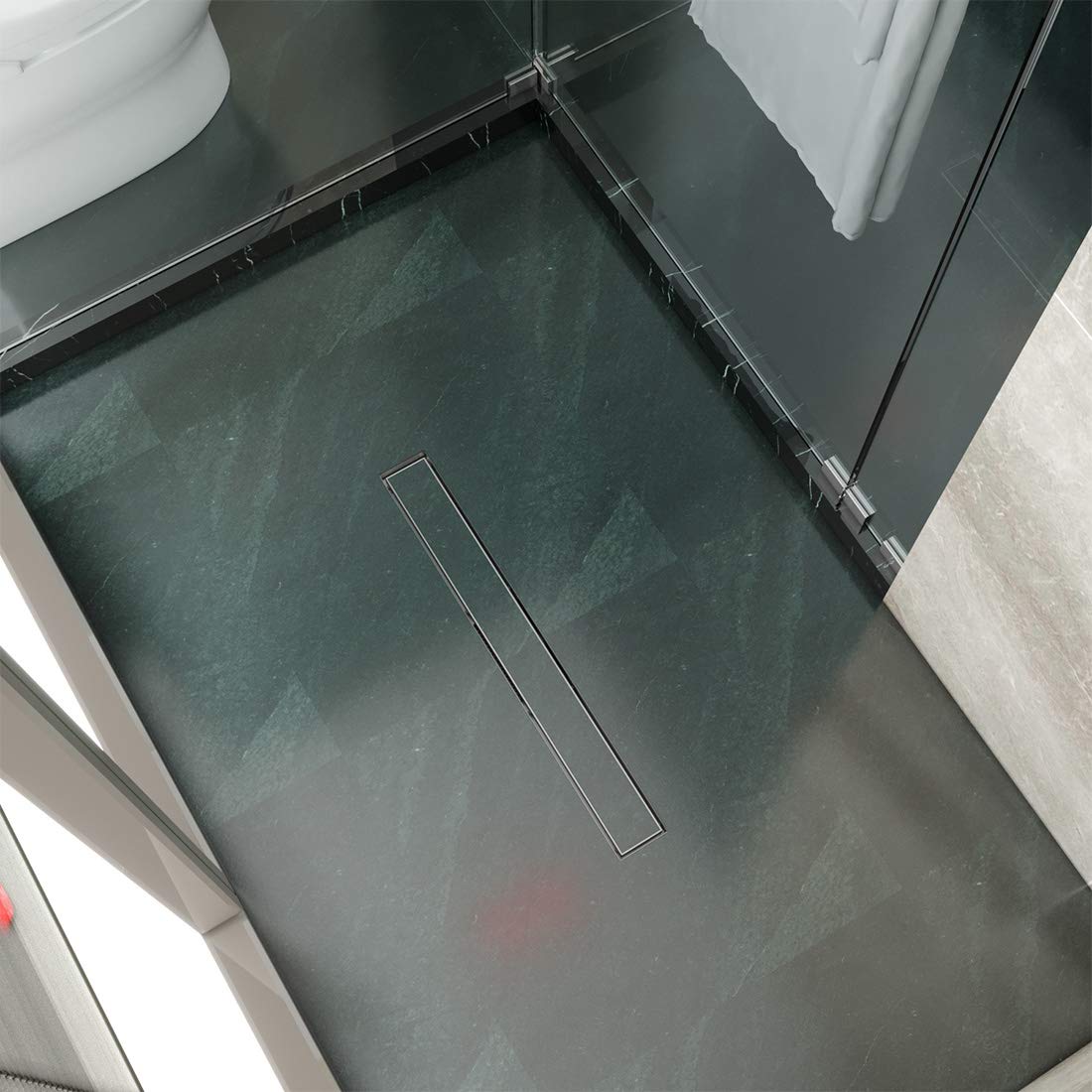 SONNI Dwustronna rynna prysznicowa 70 cm, odpływ podłogowy, płaski, z zabezpieczeniem przed zapachami i sitkiem na włosy, odpływ krawędzi, 2 w 1, ze stali nierdzewnej, kompletny zestaw z mocowaniem do