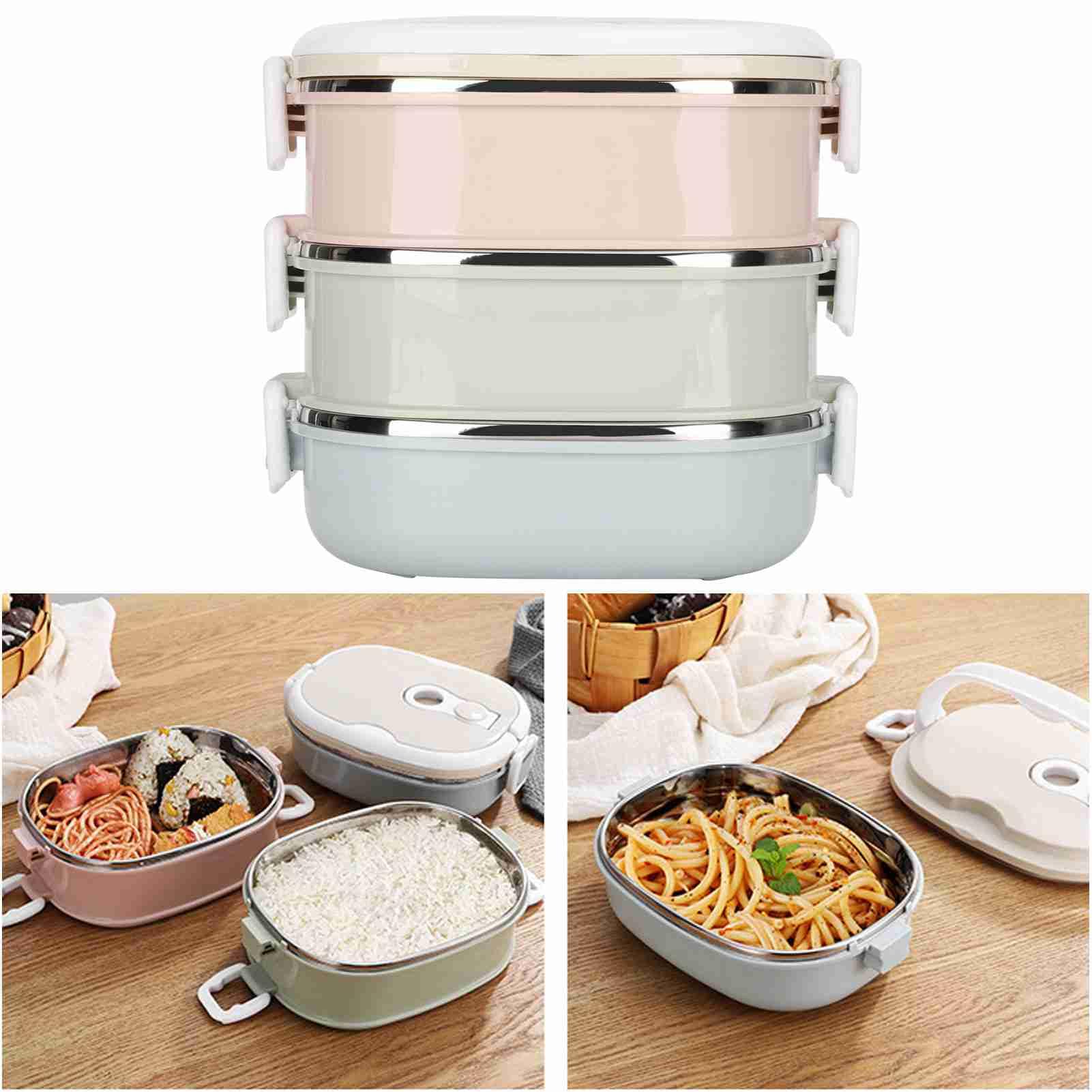 Bento-Lunchbox, Thermo Lunchbox, 304 Edelstahl-Lunchbox, Thermo Essensbehälter Mehrschichtige Lebensmittelbehälter mit Wärmedämmung, Thermo Speisebehälter für Kinder Erwachsene Camping(3 Layer)