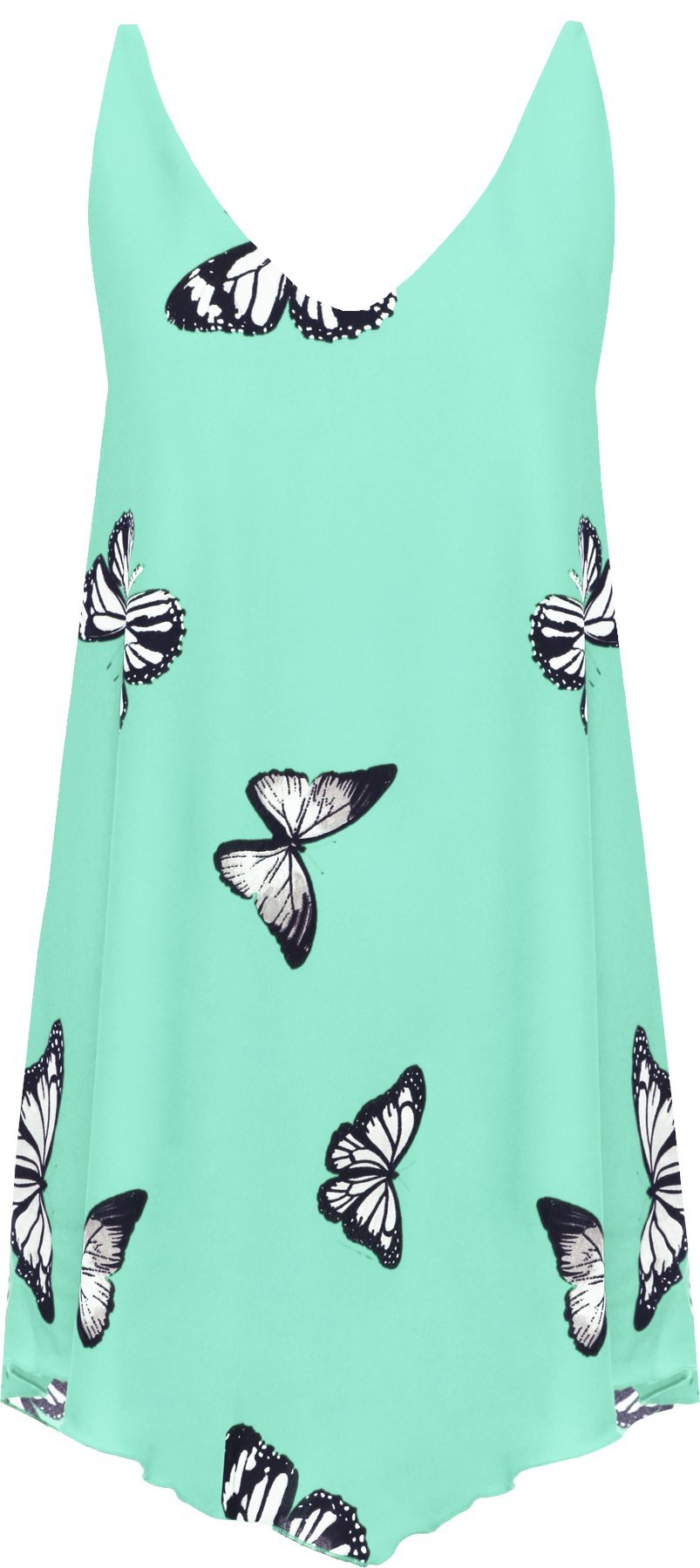 Gostyles Women's Mint Gostyles® Chiffon Butterfly Printed Sleeveless Vest, V-Neck Summer Fashion Uneven Dip Hem Shirt Top (,14)