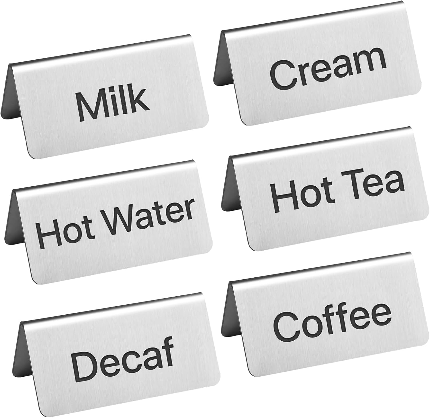 6 Pcs Stainless Steel Table Tent Sign Coffee Signs Tea Beverage Table Display for Party Buffet Restaurant Banquet Wedding Indoor Outdoor 1.5