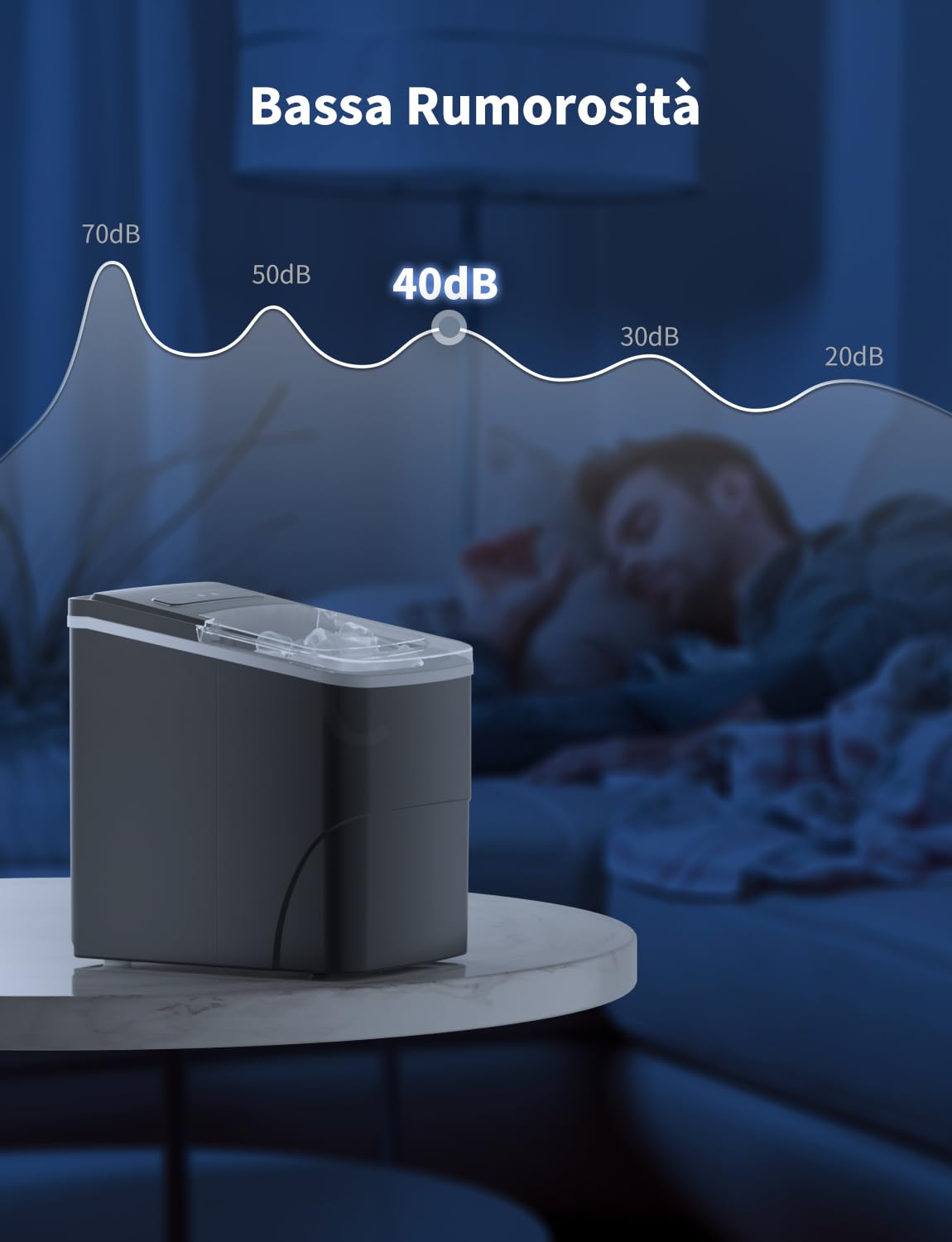 Macchina Ghiaccio 12KG/24h, 2.2L Macchina del Ghiaccio Casa Professionale, S/L Dimensioni, Pronto in 6-9 Minuti, Silenzioso, Ice Maker per Casa/Bar, Nero