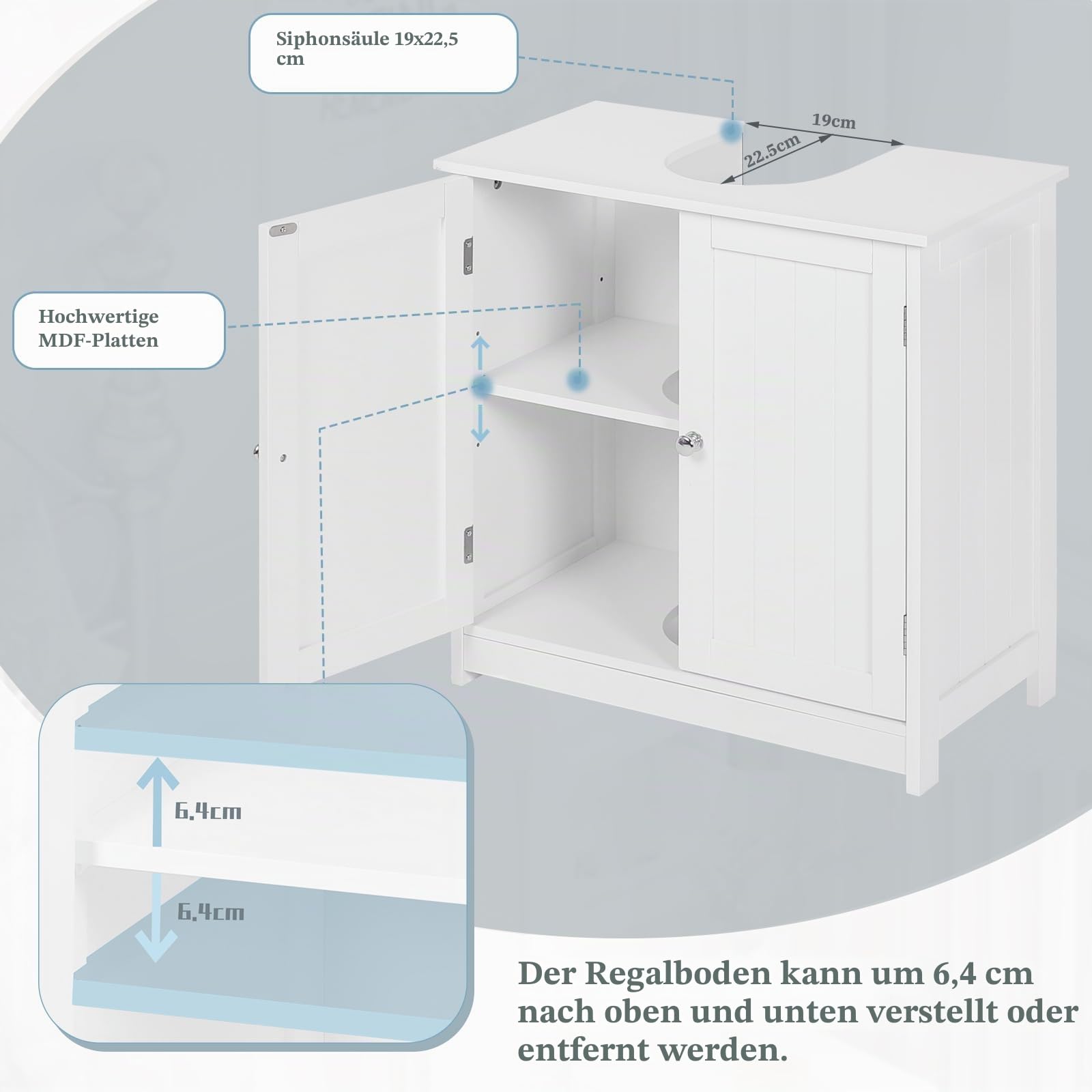 eSituro Waschbeckenunterschrank, Unterschrank, Waschtischunterschrank, Badezimmerschrank mit 2 Türen Badschrank aus MDF weiß 60 x 60 x 30 cm,Landhausstil