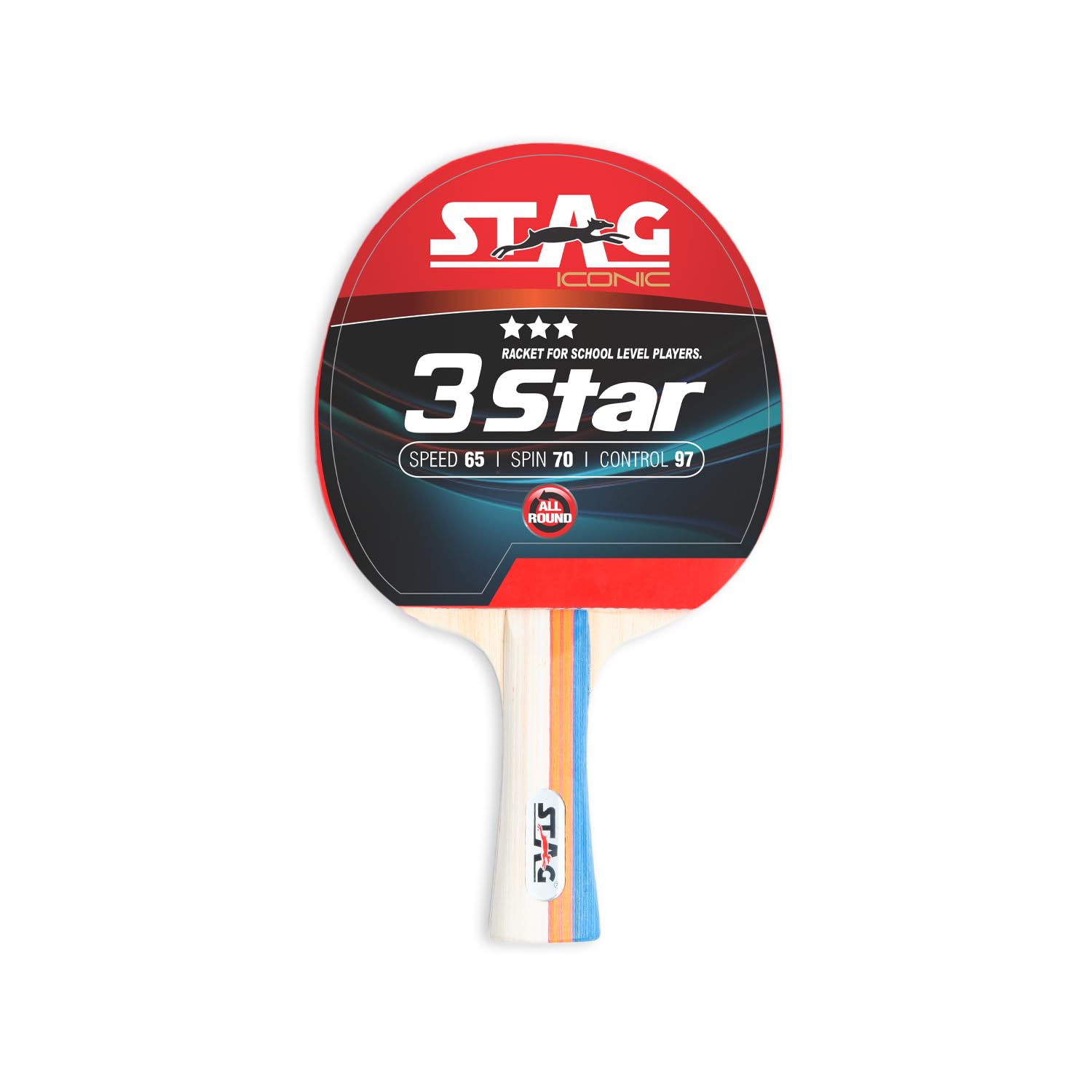 Stag Iconic 3 Star Table Tennis (T.T) Racket | Advanced TT Racquets| Black/Red Grip Designed Comfortable Wooden Table Tennis Bat