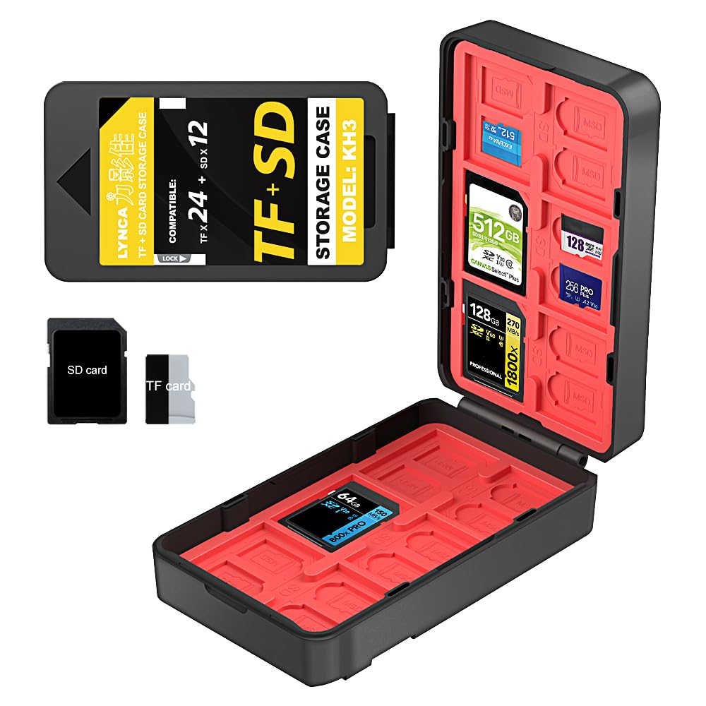 Memory Card Holder Case, LYNCA Camera SD Card Protector Organizer, 36 Slots SD Memory Card Case Wallet Hard Storage Box for 12 SD Cards and 24 Micro SD/TF Cards, Anti-Shock and Water-Resistant
