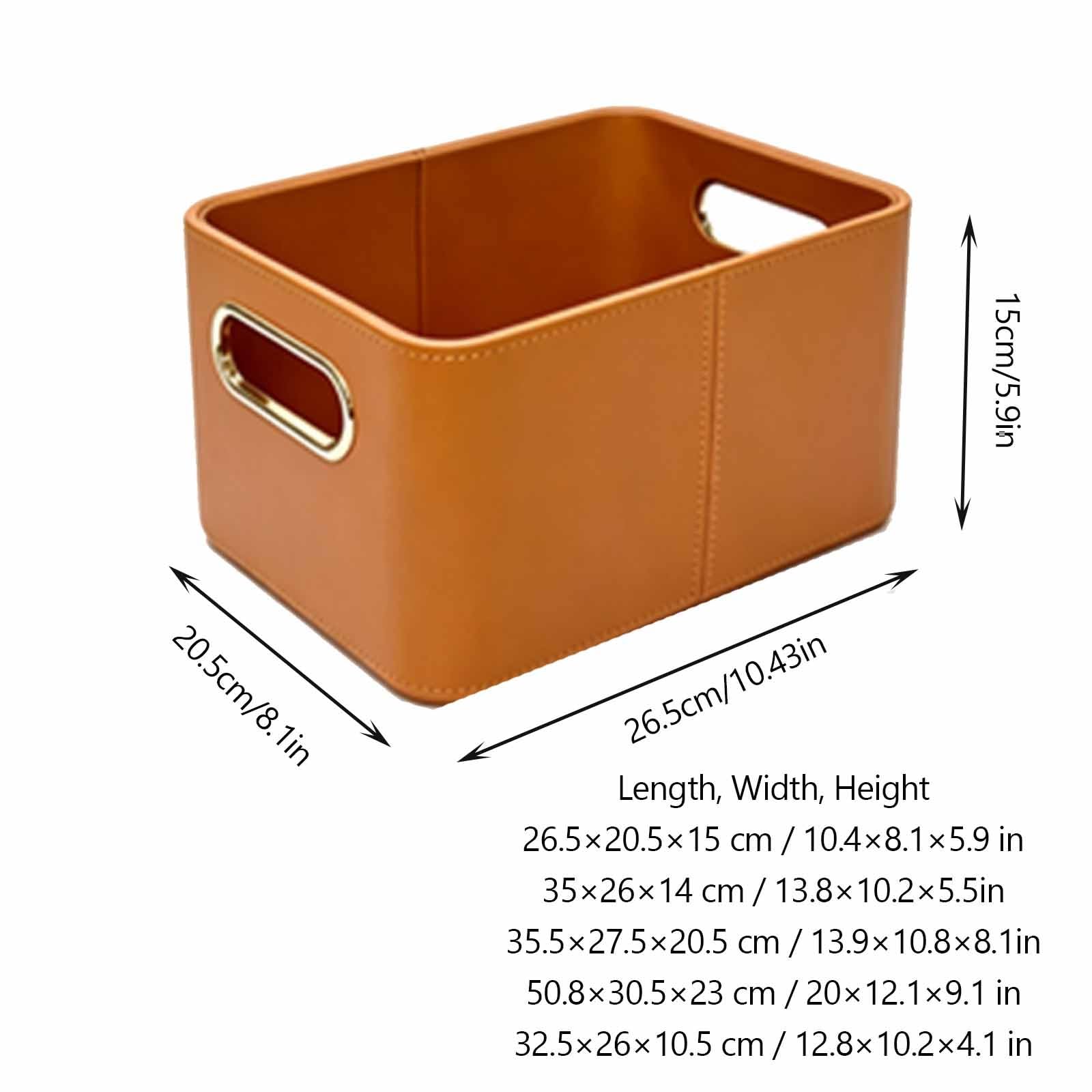 Cesta di Conservazione con Manici, Cesta di Conservazione Quadrata | Manici Metallici Traforati, Materiale Pelle Pu, Adatta Per Armadi, Uffici(With lid Orange 35.5)