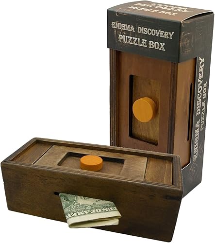 Caja de rompecabezas Enigma Secret Discovery - Soporte para tarjetas de dinero y regalo en un candado de madera con compartimento oculto, alcancía,