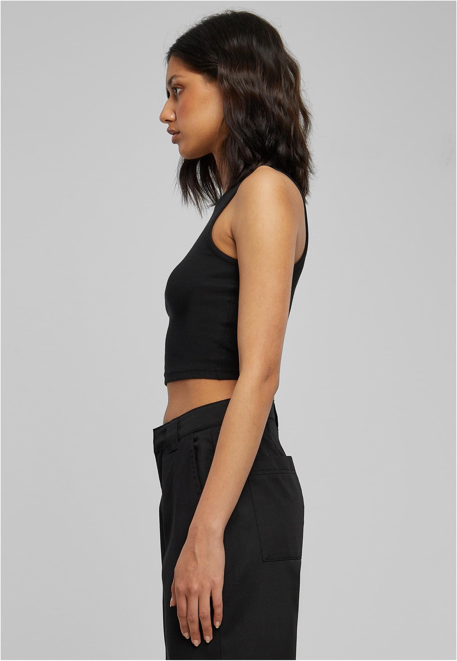Urban Classics Ladies Cropped Rib Top Donna Top Marrone Regular