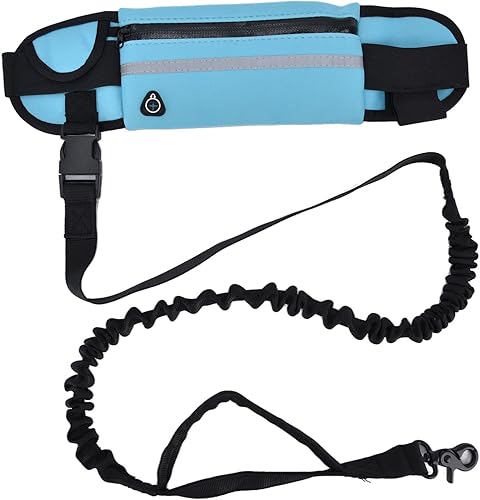 Miniatura 5 de Correa de manos para perro con bolsa de cremallera para cachorro Cinto Correr, elástica duradera con tiras reflectantes, cinturón ajustable para