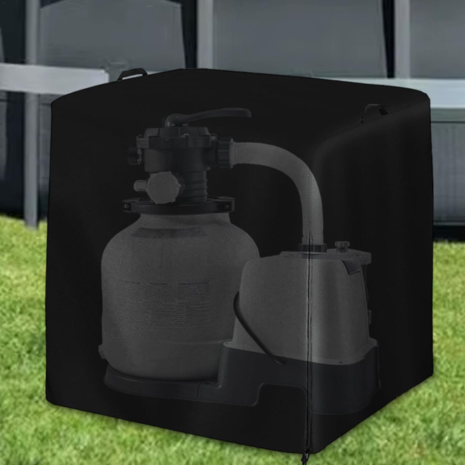 Huaerle Sandfilterpumpen-Abdeckung Für Oberirdische Pools – Wasserdichtes 600D Oxford, 86 X 84 X 61 Cm, Mit Reißverschluss