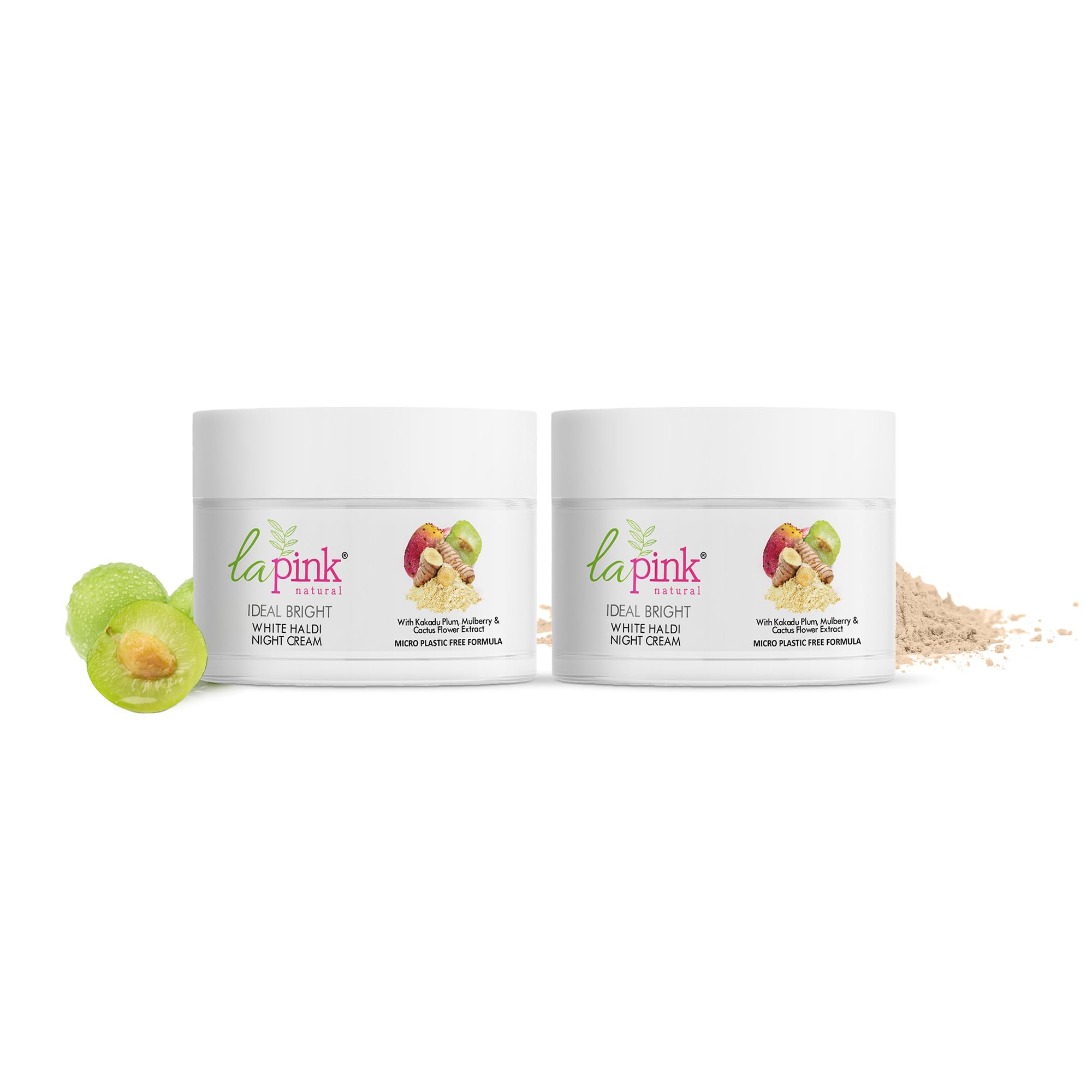 La Pink Ideal Bright Night Cream with White Haldi, Kakadu Plum & Mulberry Extracts, Hydrating & Nourishing, Uneven Skin Tone, For Glowing & Clear Skin, 100gm (50gm x 2)