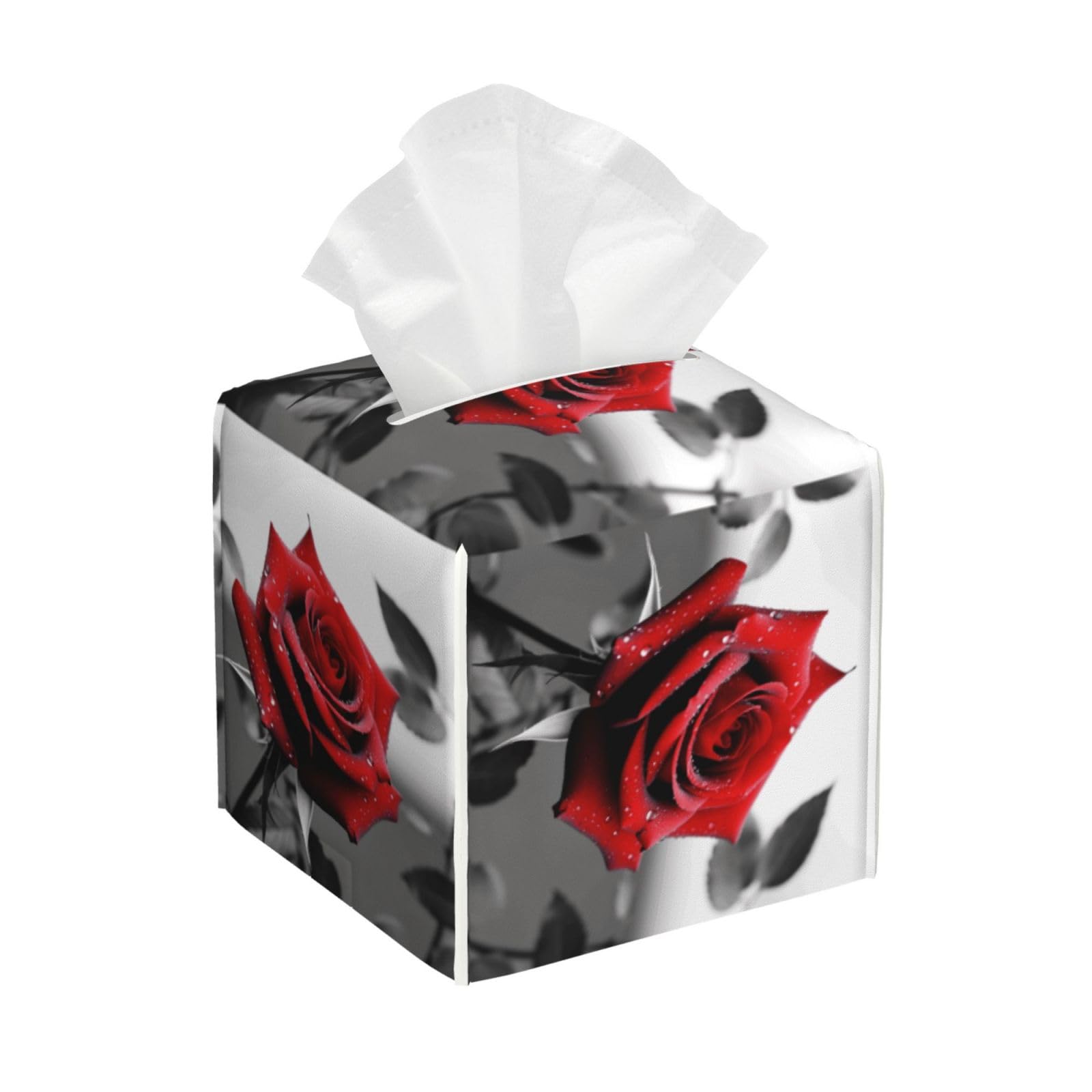 Black and White Red Rose Tissue Box Cover Square Cube Boxes