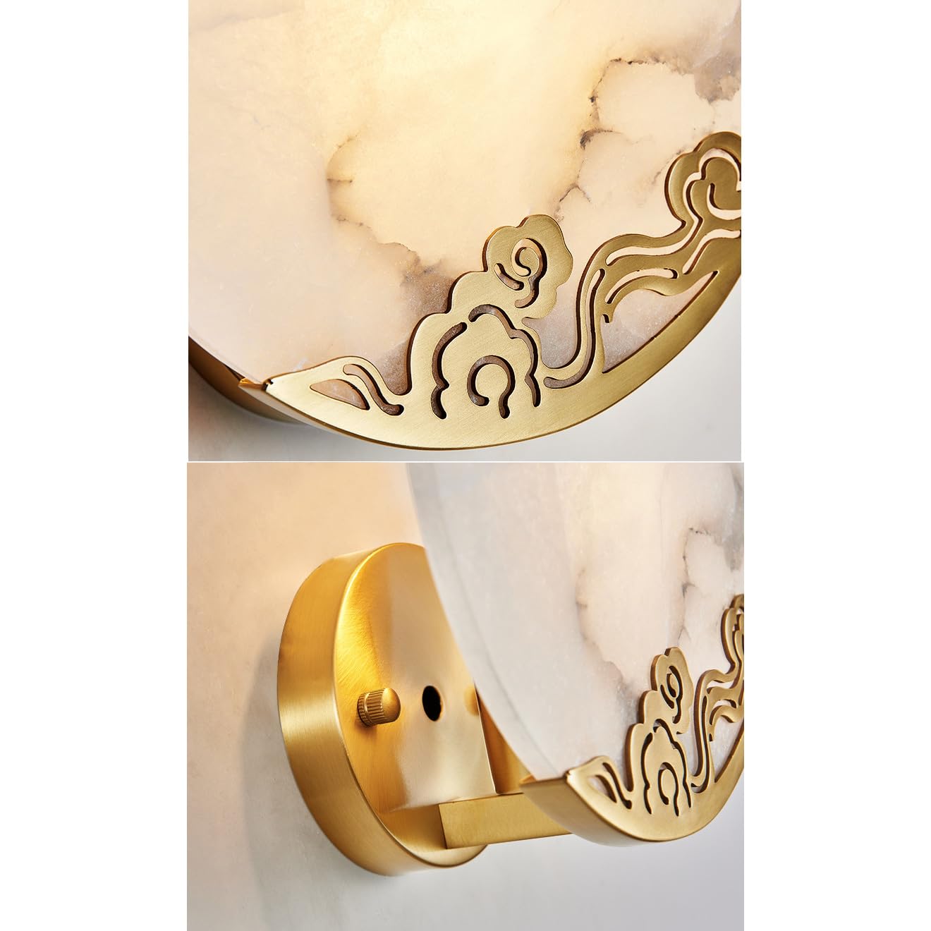 Applique da Parete per Interni in Alabastro E Ottone Lampade da Parete Moderne in Pietra Bianca Effetto Marmo per Corridoio Camera da Letto Soggiorno E Bagno