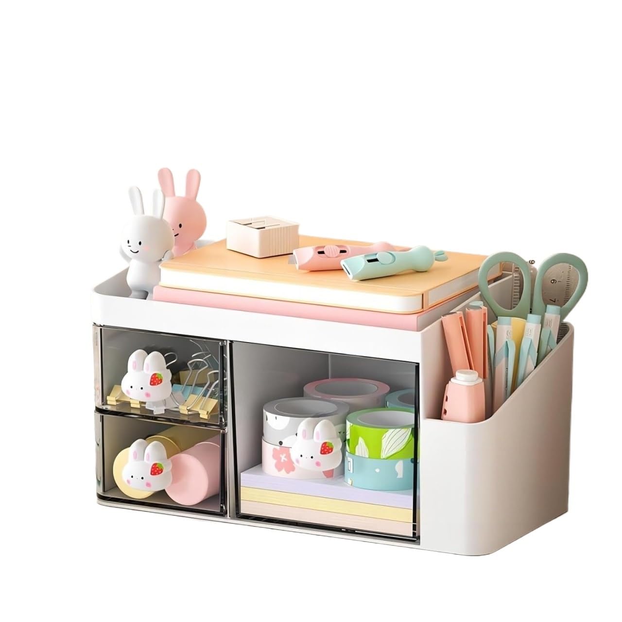 Schreibtisch Organizer Schreibtisch-Organizer Mit 2 Schubladen, Bürobedarf-Organizer Für Den Schreibtisch, Niedliches Schreibtischzubehör Kunststoff Büro(A)