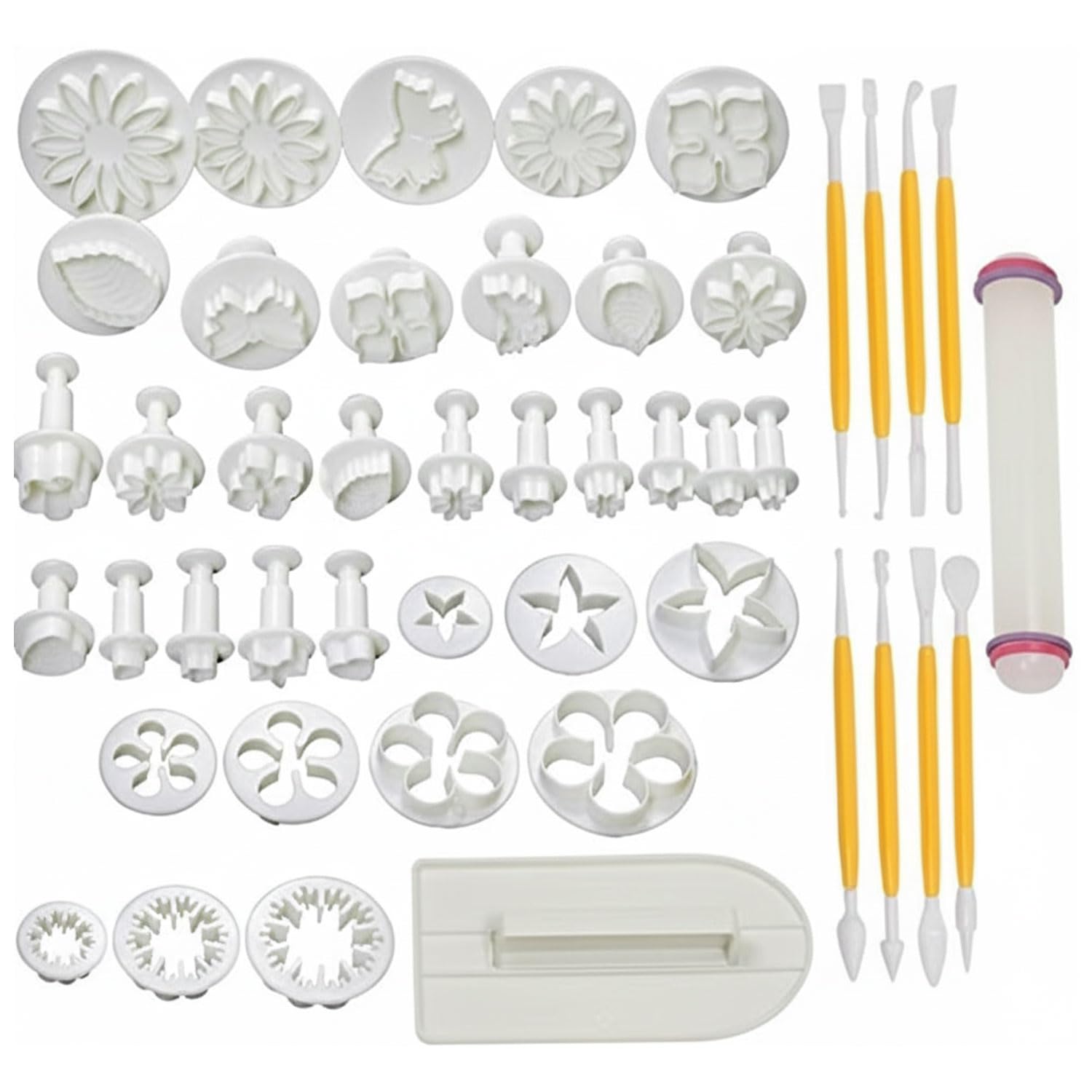 SYGA 48 Pieces Decorating Kit containing 33 Flower Fondant Cake Sugarcraft Cookie Mould with 1 Cake Smoother and 14 Fondant Sticks