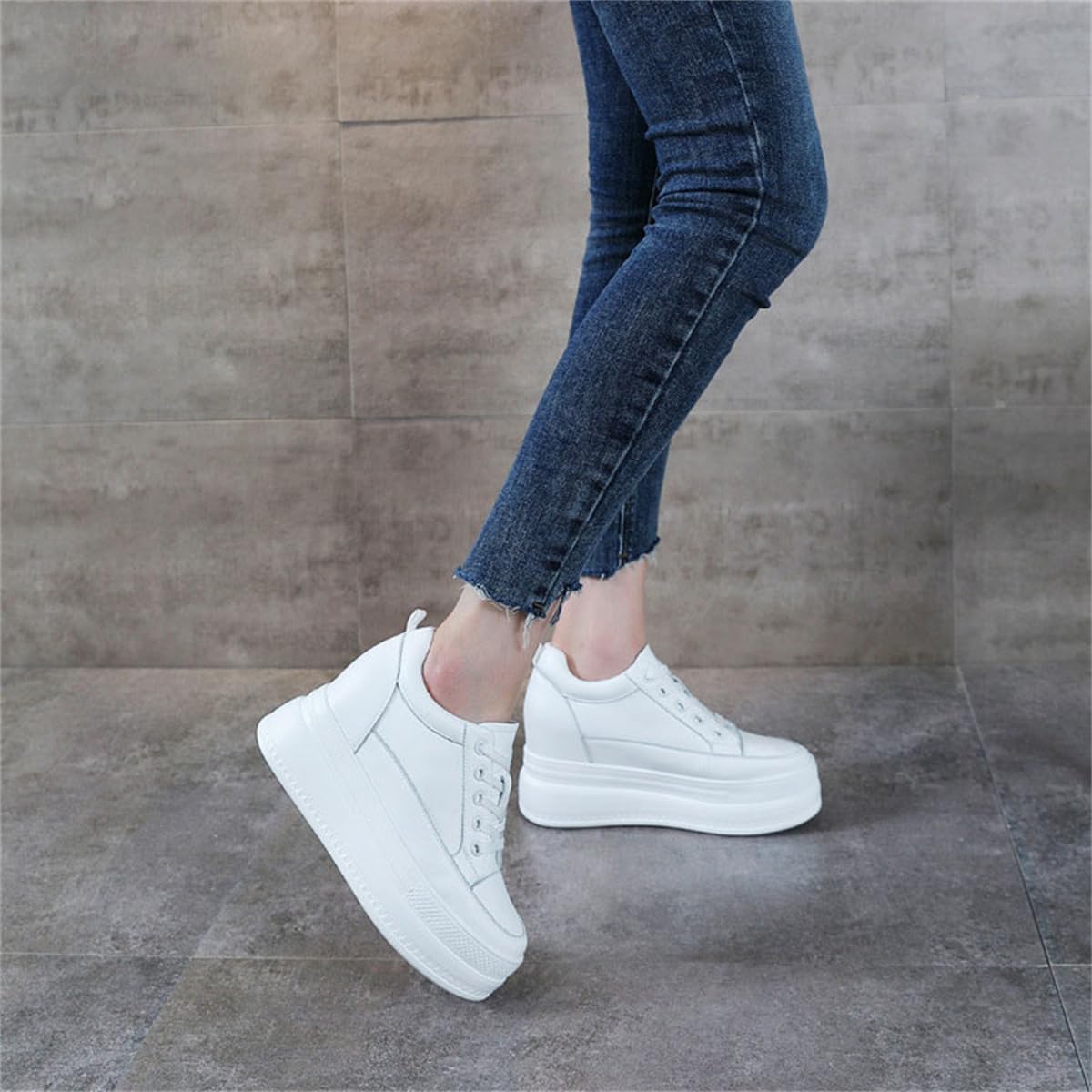 VEACAM Zapatos De Tacón De Cuña para Mujer, Calzado De Tenis De Cuero Antideslizante Transpirable Zapatillas De Moda para Niñas