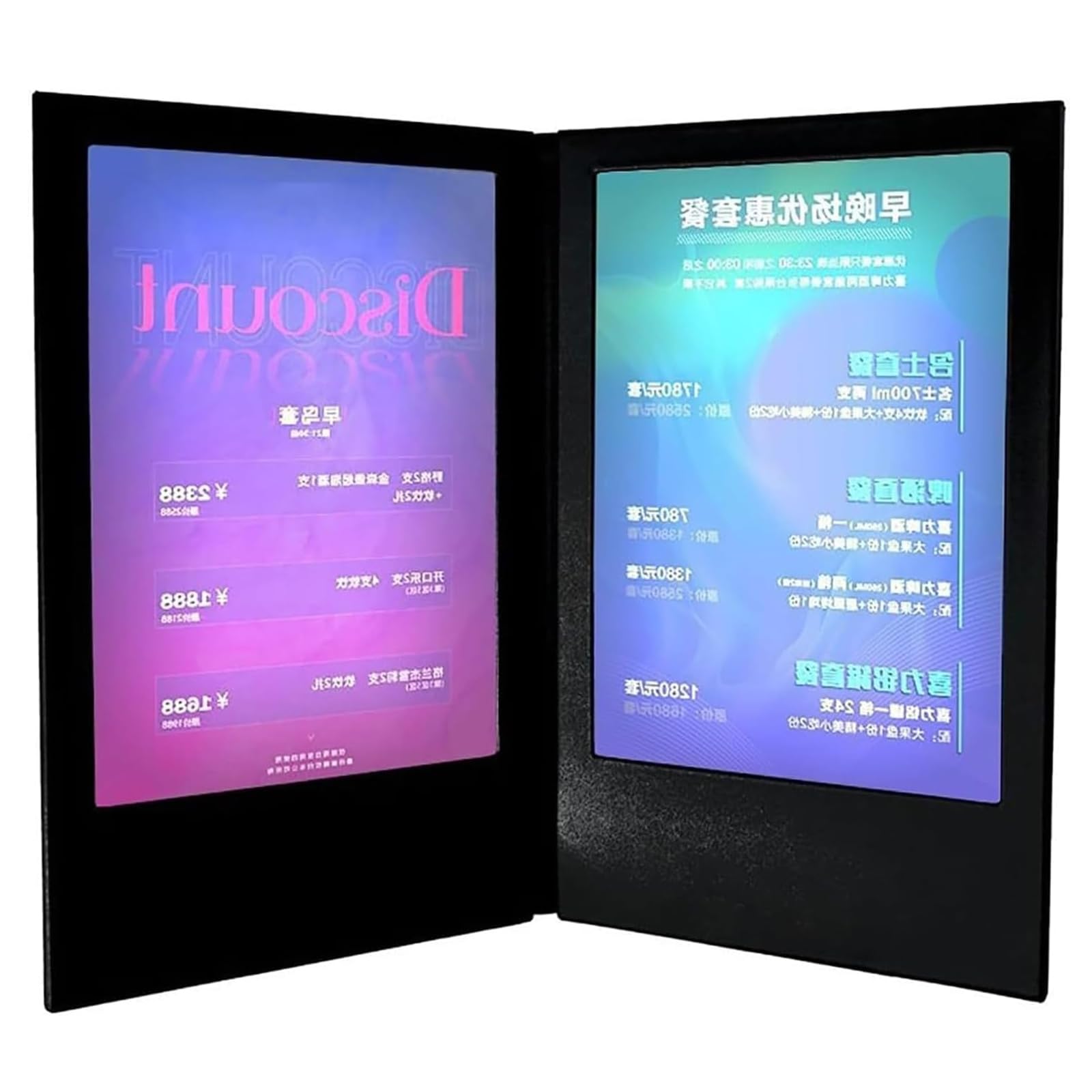 Libro de Menú Iluminado LED, Cubierta de Menú con Encendido Automático por Sensor y Visualización a Doble Cara de 15 x 22 cm - Carpeta Expositora de Menús en Cuero PU para Bar, Pub, Café y Restaurante