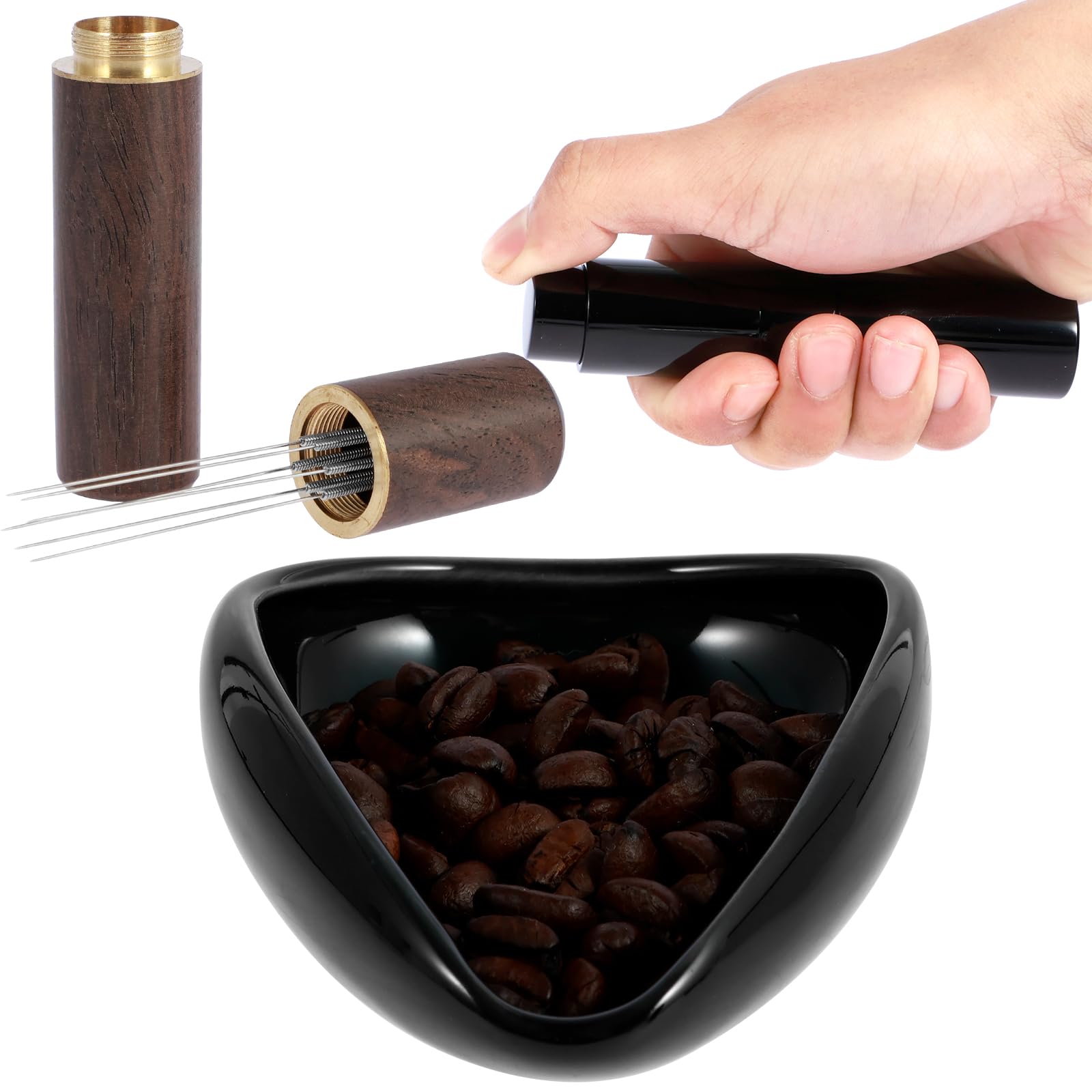 SHASUXTING Coffee Bean Dosing Cup and 8ml Spray Bottle Set Ceramic Dosing Vessel Tray Kit with 6 Needles Espresso Distribution Tools Single Dose Measuring Tray Kit for Coffee Lover Coffee Bar