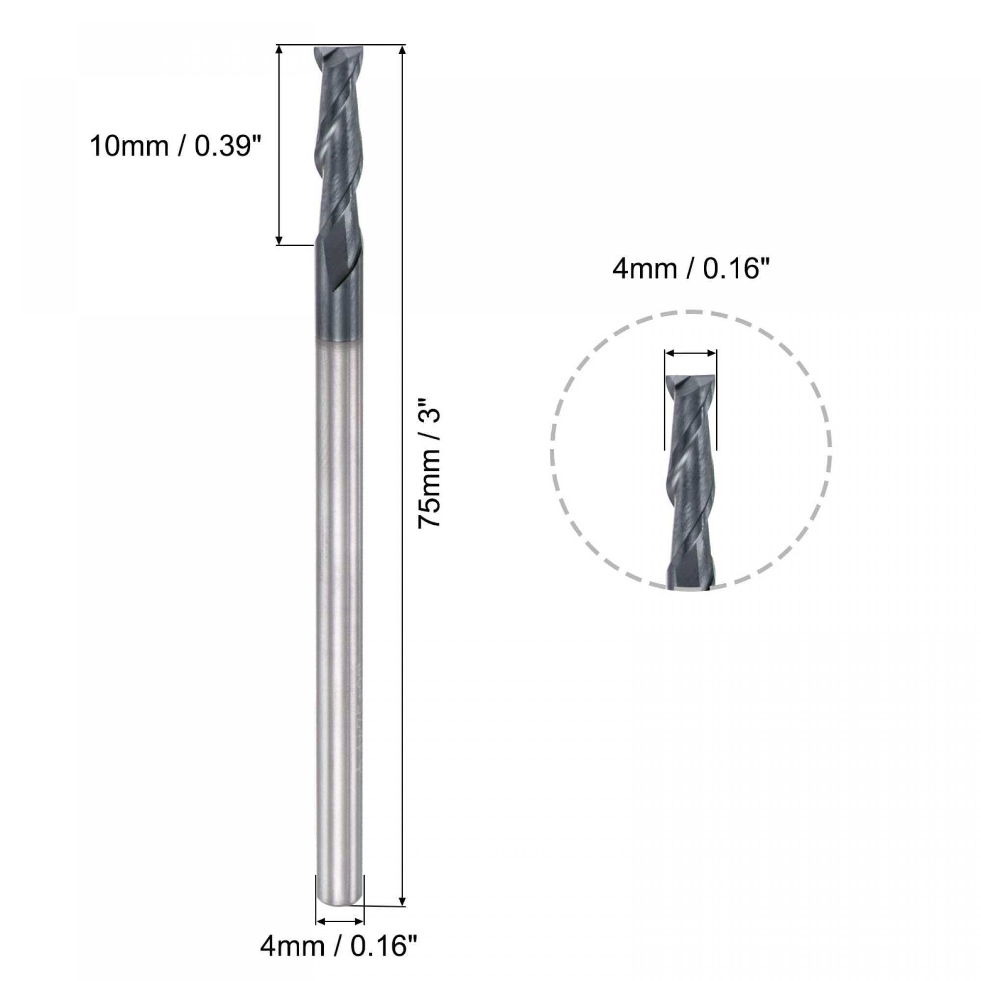 sourcing map Vierkant-Nasen-Schaftfräser, 4 mm Spitze, Durchmesser Vollhartmetall, AlTiN-beschichtete CNC-Fräser-Bits, 2 Flöten, Spiralfräser, HRC45 mit 4 mm Schaft, 75 mm Länge