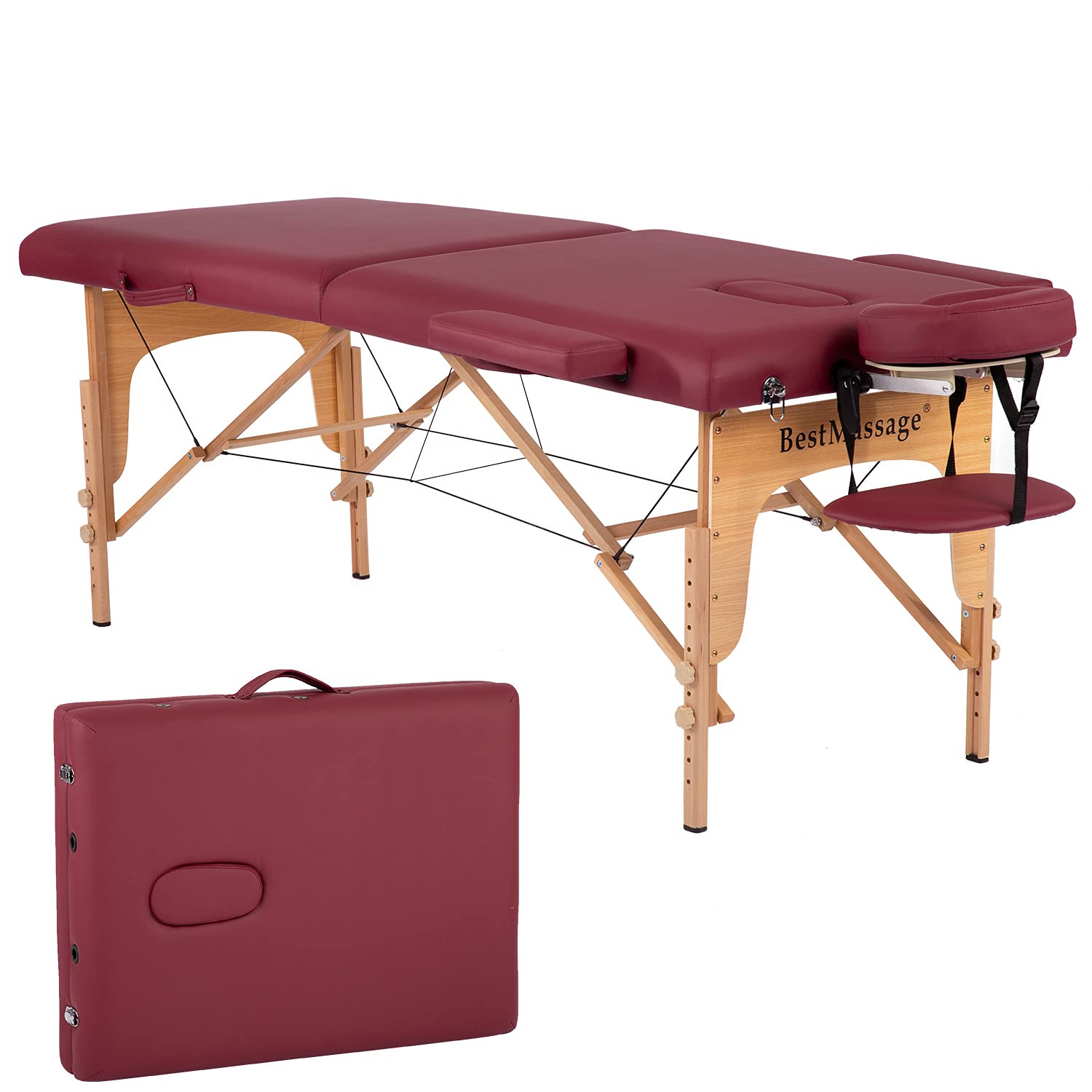 BestMassage Aci Portable Massage Table - PU Leather 2 Fold Height Adjustable 84 Inches Spa Bed With Face Cradle (Brown)