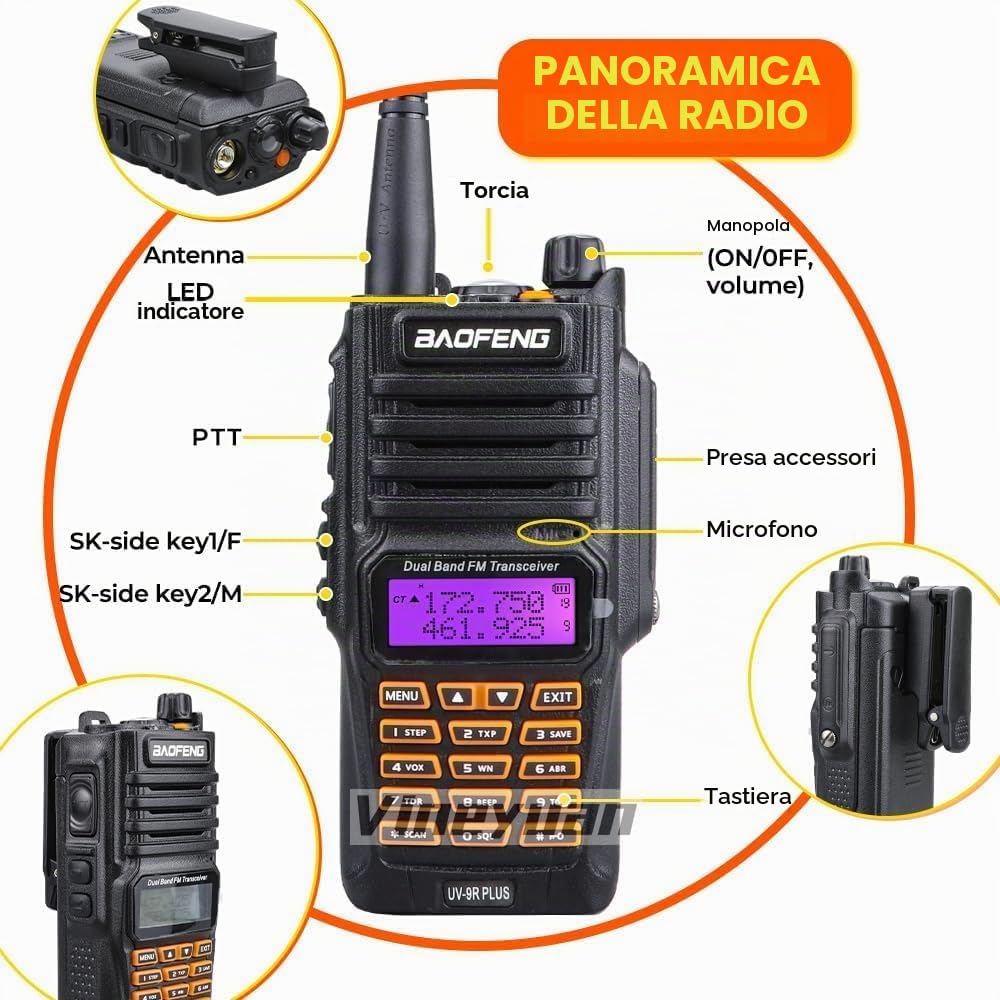 UV-9R Plus Radio Doppia Banda 8W 2500mAh UHF VHF IP67 Impermeabile alla polvere Ricetrasmettitore Walkie Talkie impermeabile alla polvere