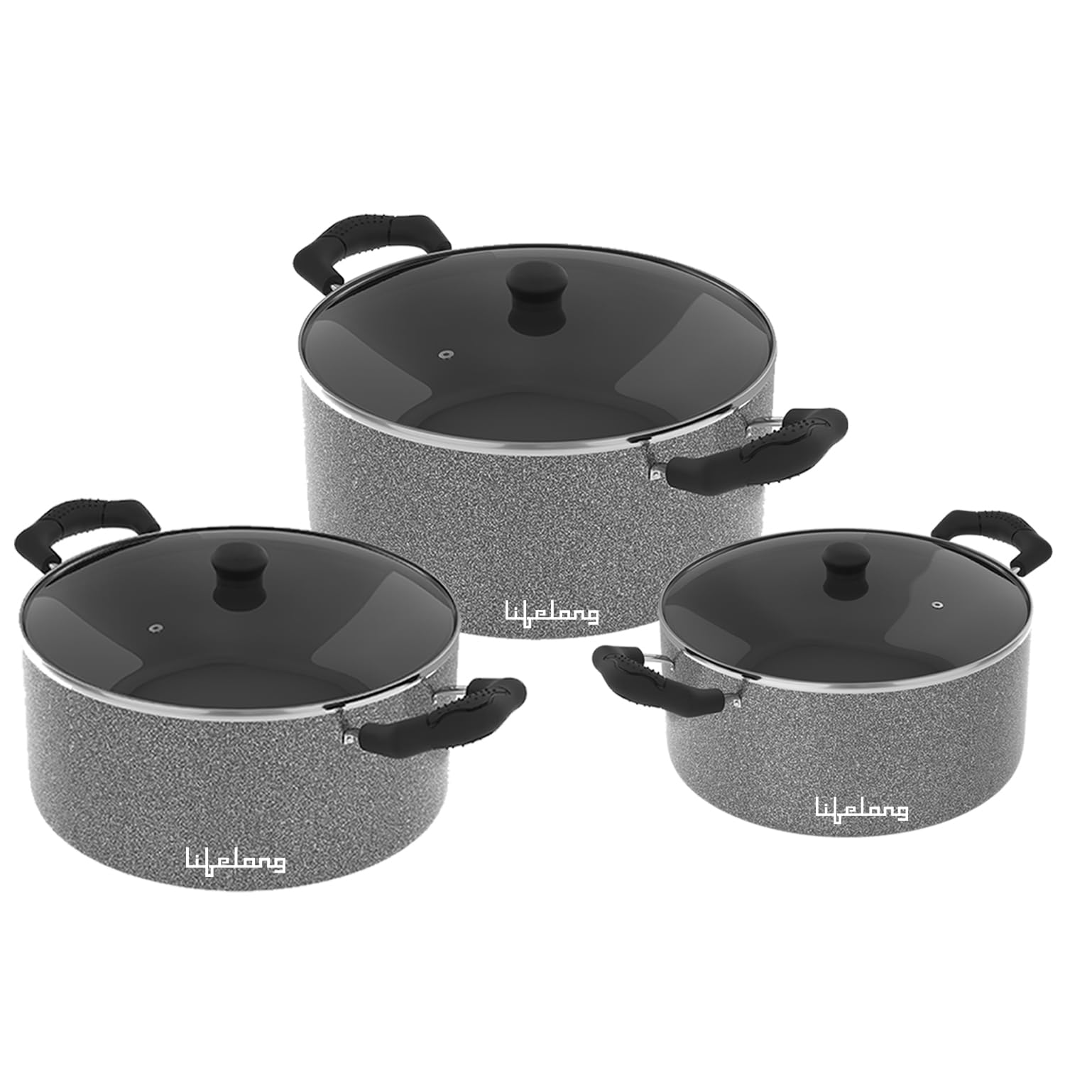 Lifelong Biryani Pot with Glass Lid (Set of 3), Biryani Pot, Induction Base Casserole Set, Non-Stick & Non-Toxic, Biryani Pulao Serving Pot (LLBYPT01, Grey Hemmartone)-image-17